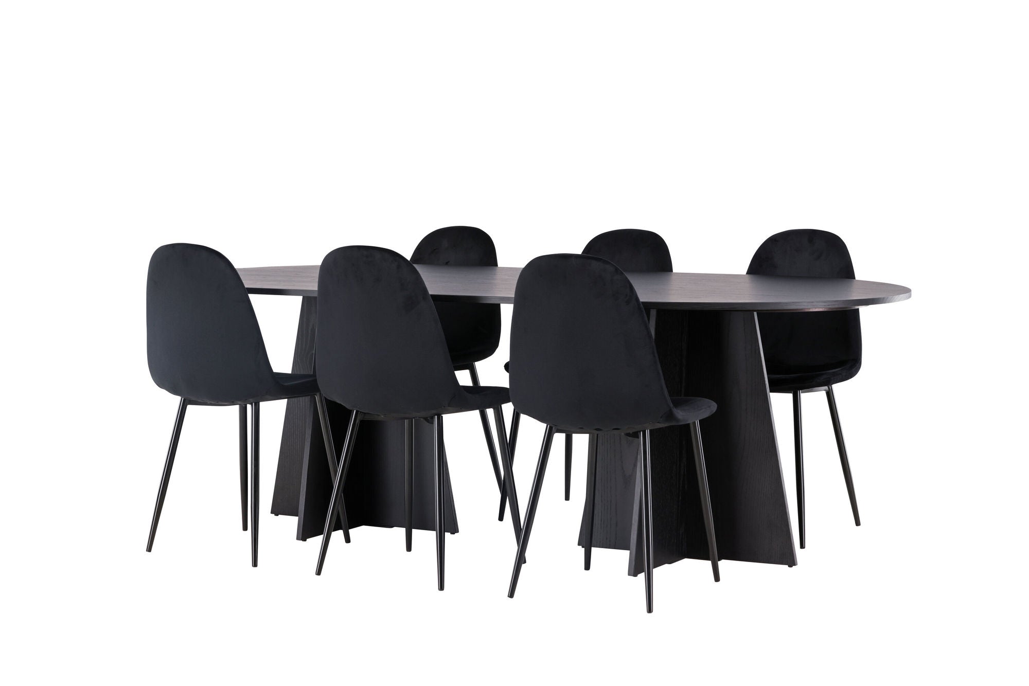Venture Home Bootcut Oval spisebord - Black / Black Fanéer +Polar Spisebordsstol - Black legs / Black Velvet _6