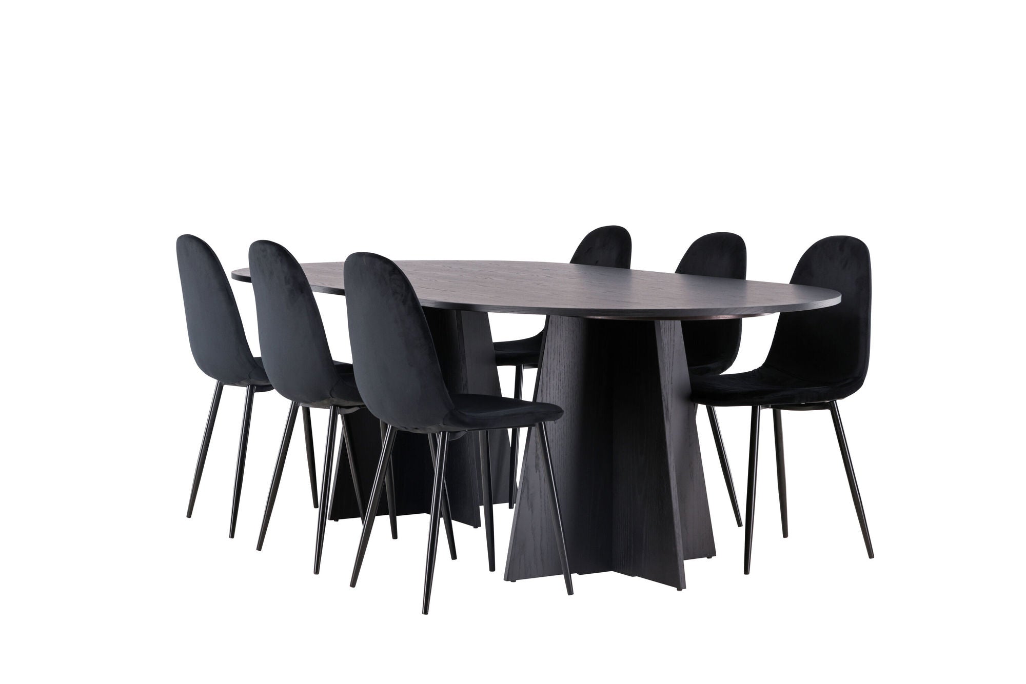 Venture Home Bootcut Oval spisebord - Black / Black Fanéer +Polar Spisebordsstol - Black legs / Black Velvet _6