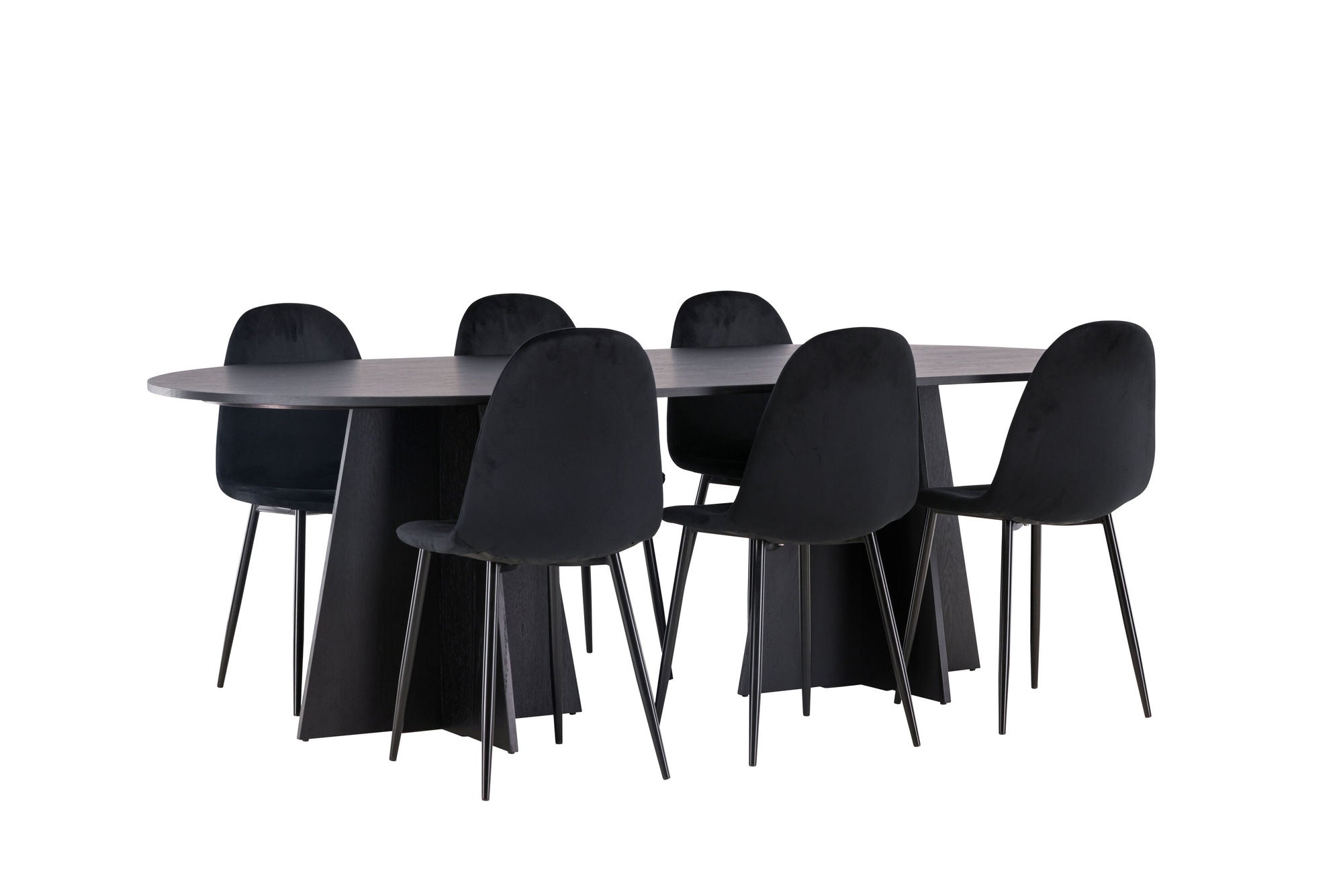 Venture Home Bootcut Oval spisebord - Black / Black Fanéer +Polar Spisebordsstol - Black legs / Black Velvet _6