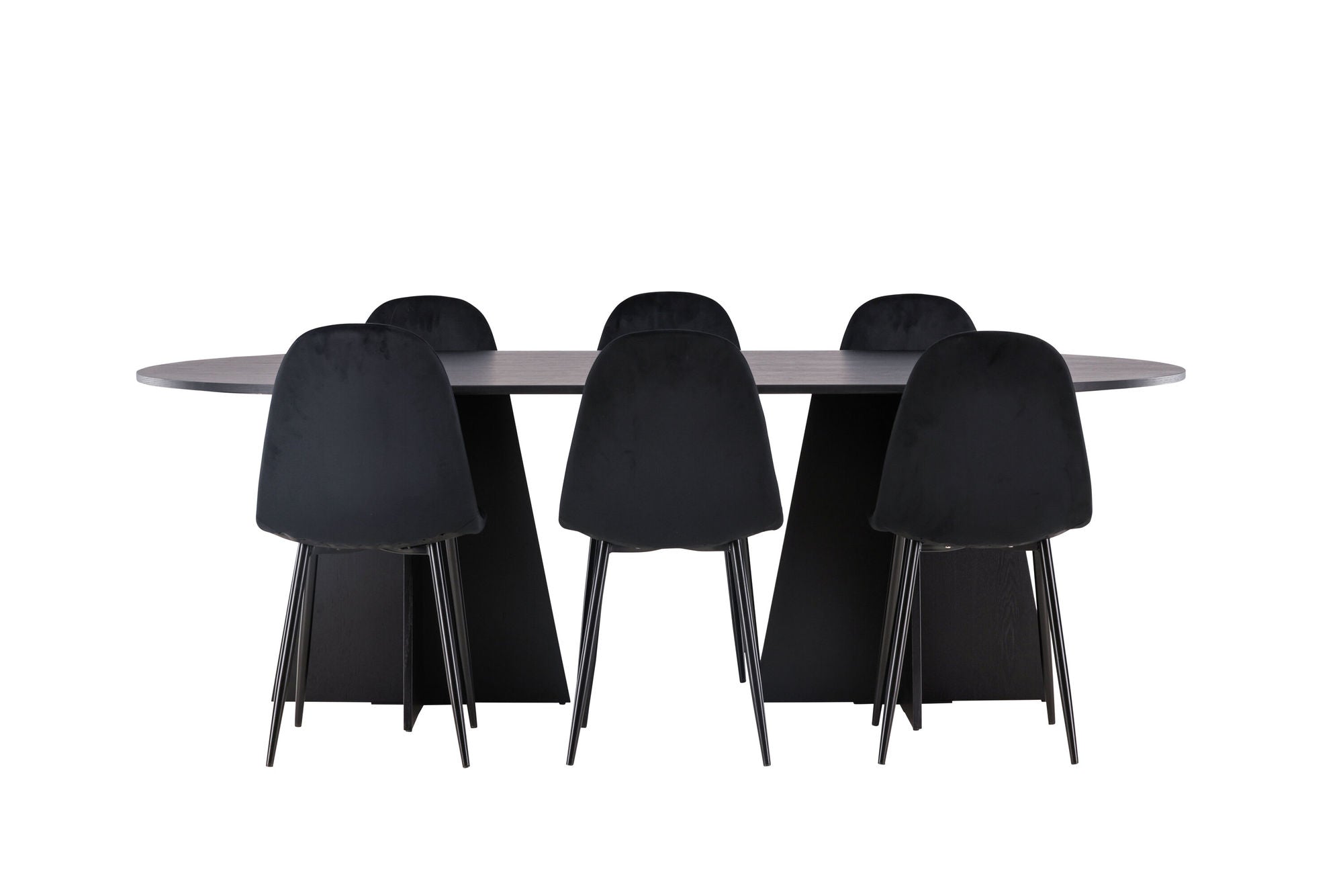 Venture Home Bootcut Oval spisebord - Black / Black Fanéer +Polar Spisebordsstol - Black legs / Black Velvet _6