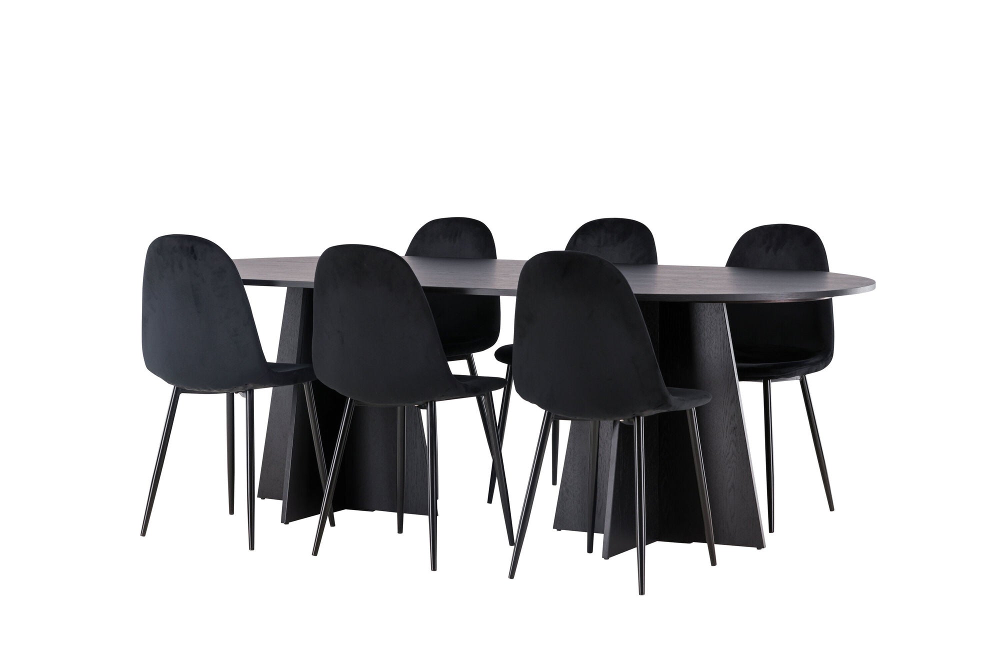 Venture Home Bootcut Oval spisebord - Black / Black Fanéer +Polar Spisebordsstol - Black legs / Black Velvet _6