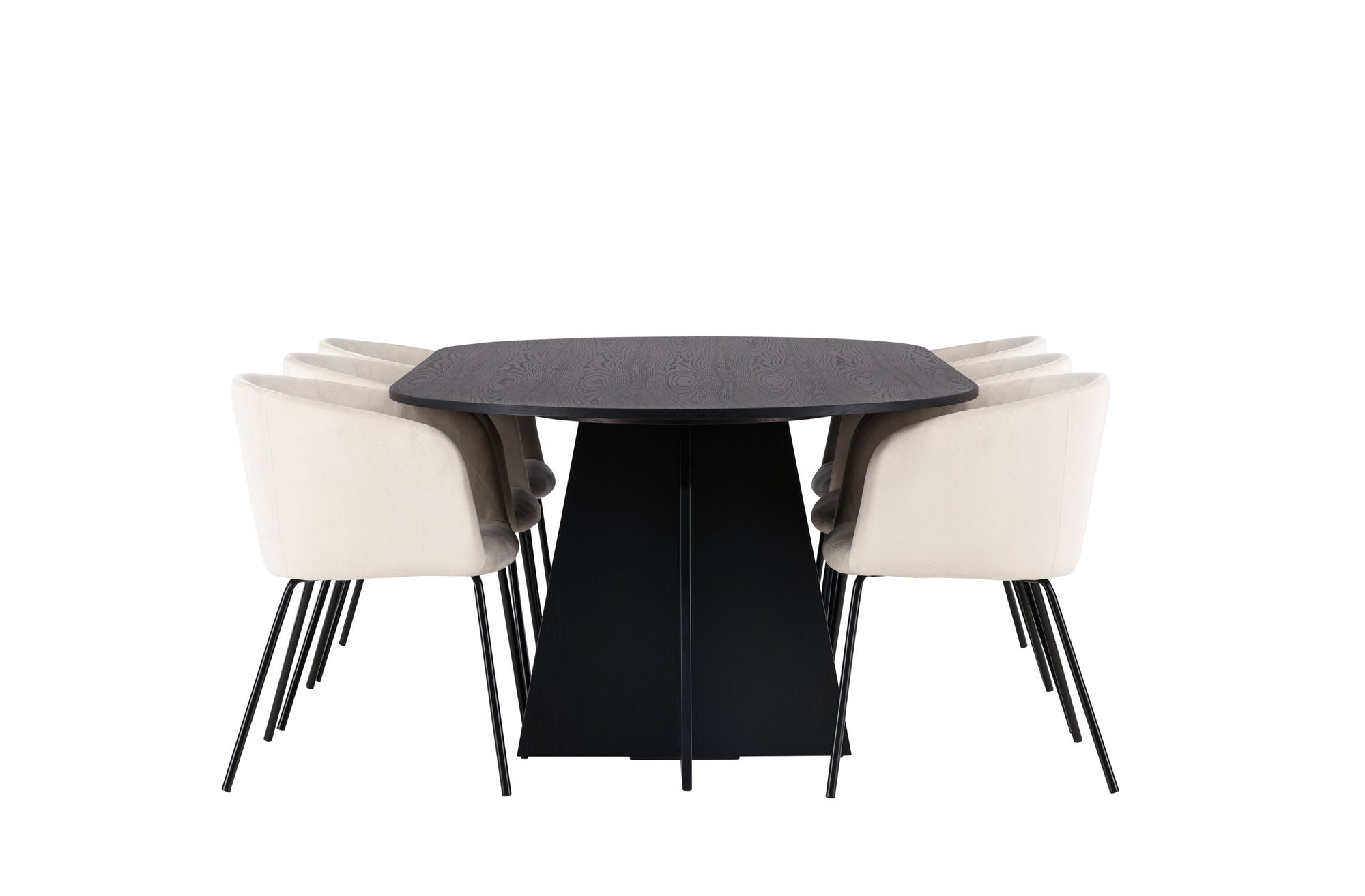 Venture Home Bootcut Oval spisebord - Black / Black Fanéer +Berit stol - Black / Beige Velvet _6