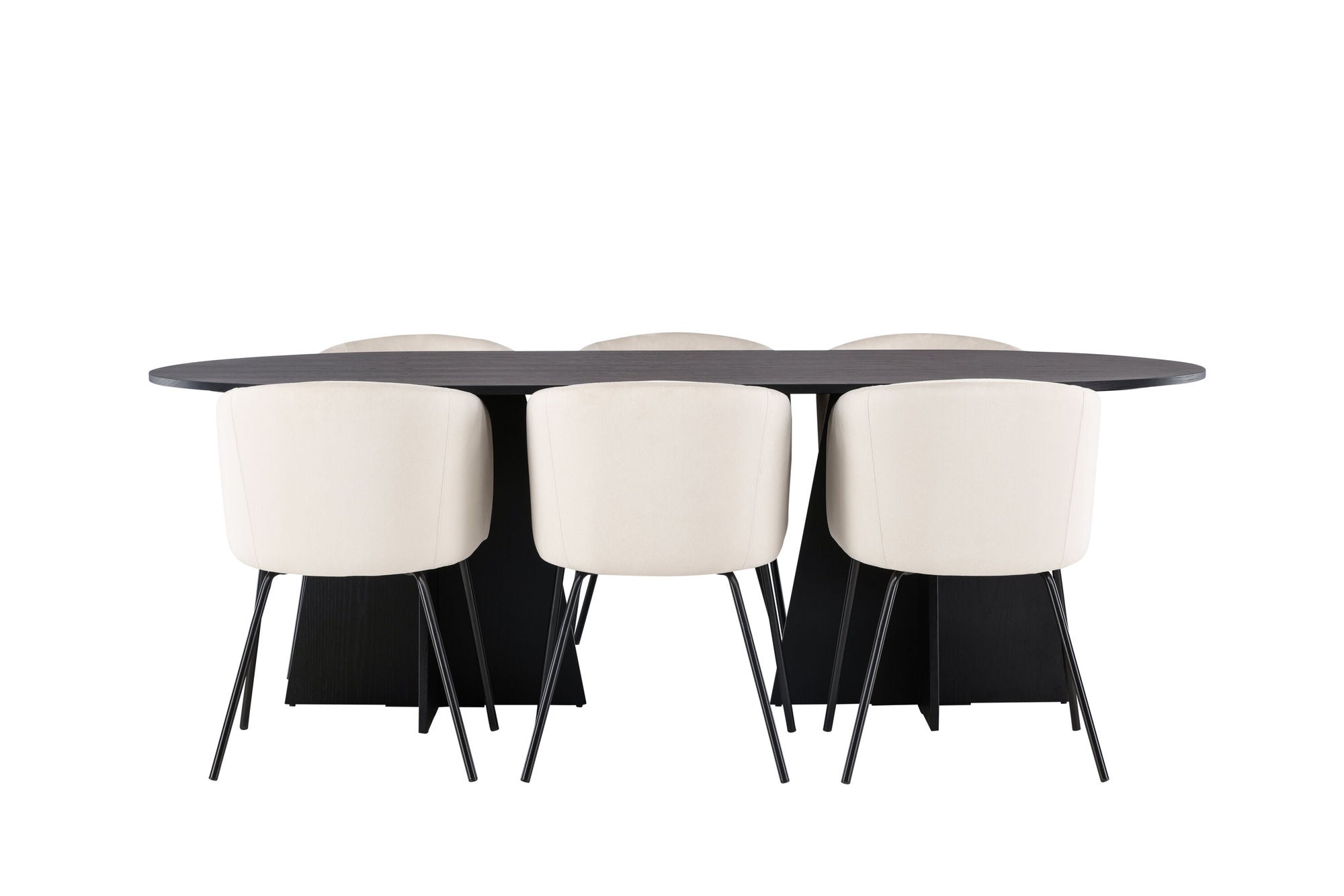Venture Home Bootcut Oval spisebord - Black / Black Fanéer +Berit stol - Black / Beige Velvet _6