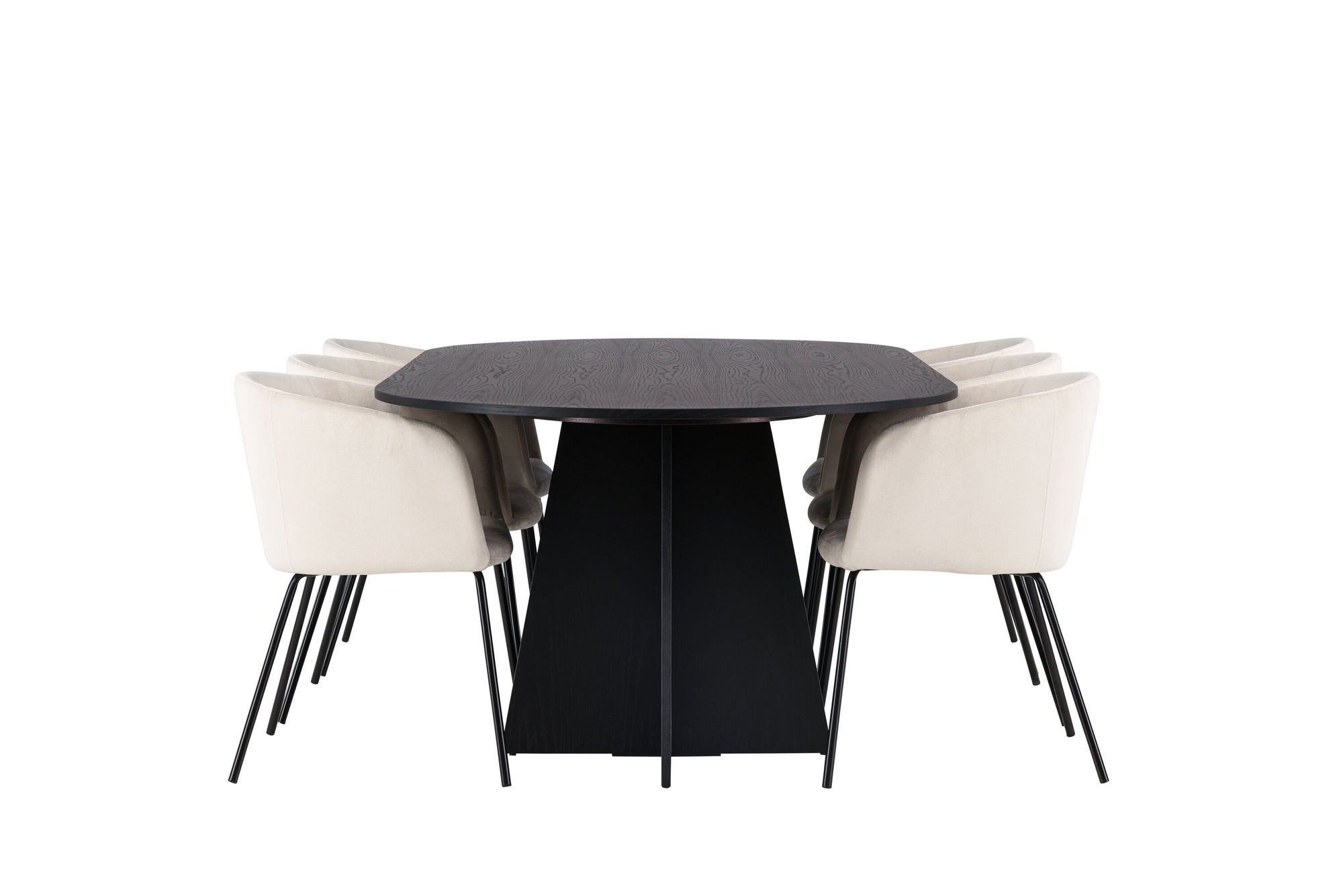 Venture Home Bootcut Oval spisebord - Black / Black Fanéer +Berit stol - Black / Beige Velvet _6