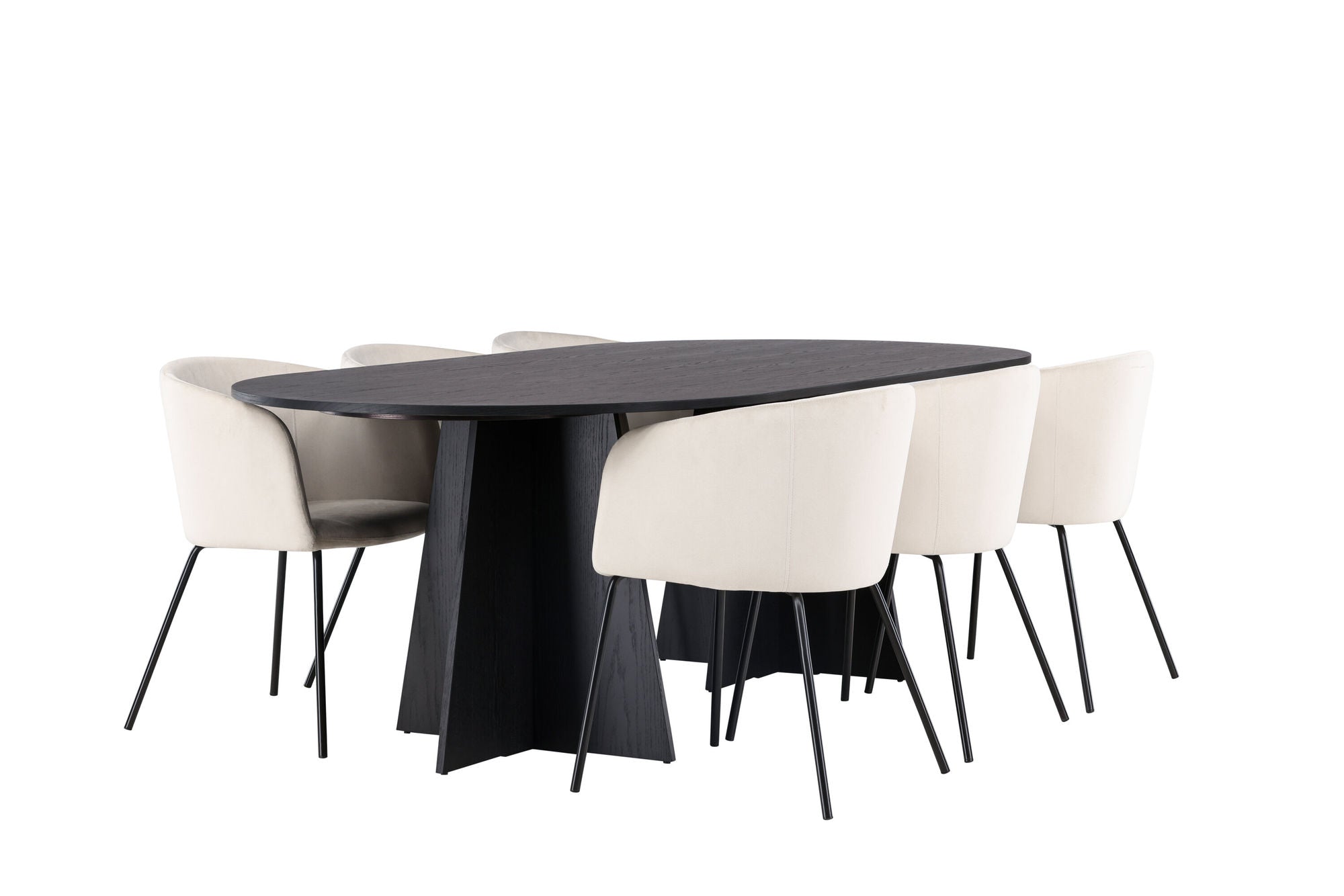 Venture Home Bootcut Oval spisebord - Black / Black Fanéer +Berit stol - Black / Beige Velvet _6