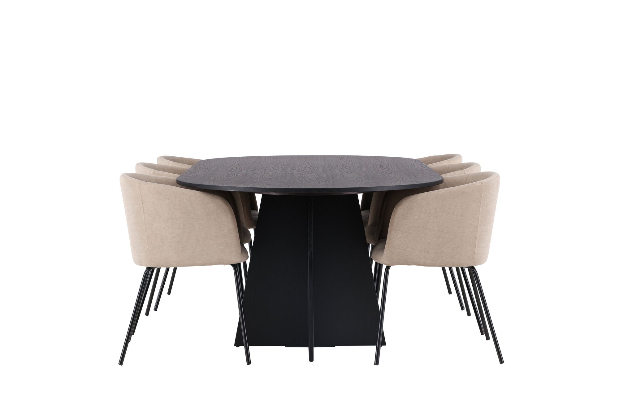 Venture Home Bootcut Oval spisebord - Black / Black Fanéer +Berit stol - Black / Beige Fabric (Polyester linen ) _6