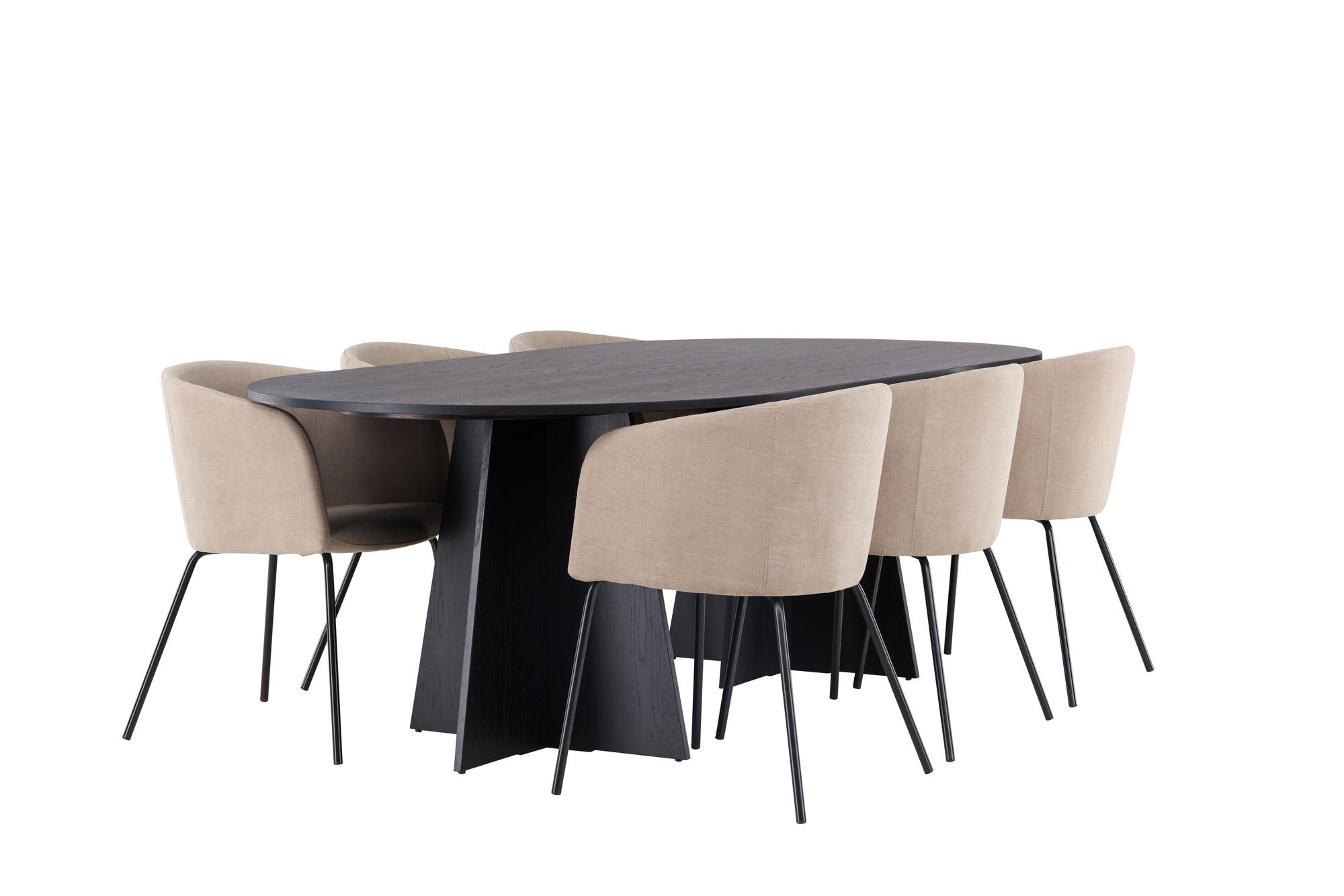Venture Home Bootcut Oval spisebord - Black / Black Fanéer +Berit stol - Black / Beige Fabric (Polyester linen ) _6