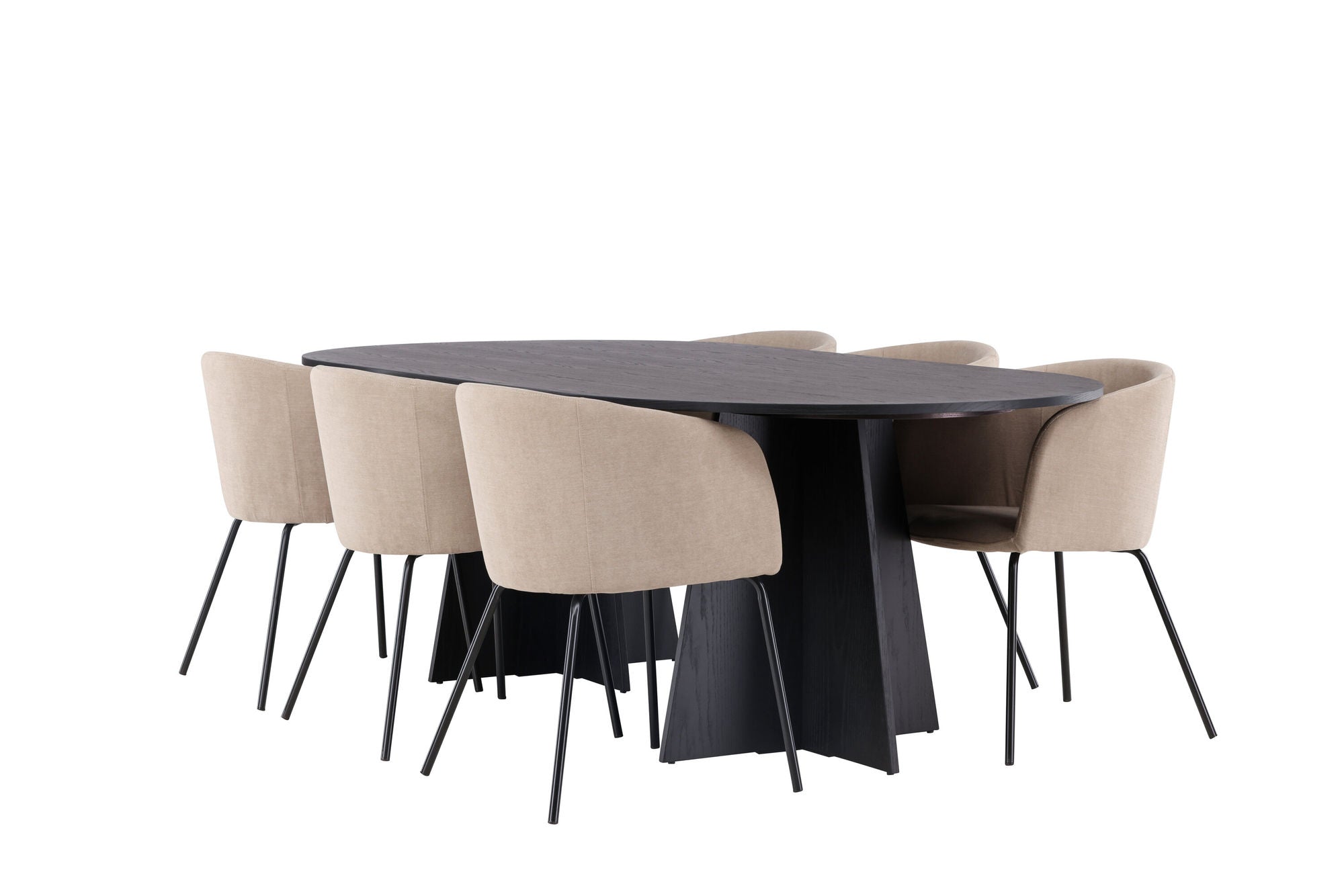 Venture Home Bootcut Oval spisebord - Black / Black Fanéer +Berit stol - Black / Beige Fabric (Polyester linen ) _6