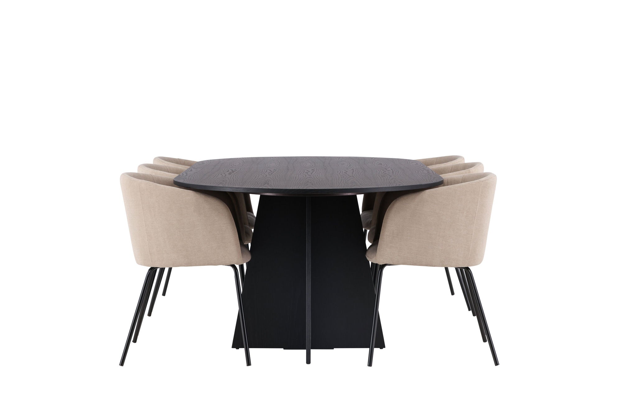 Venture Home Bootcut Oval spisebord - Black / Black Fanéer +Berit stol - Black / Beige Fabric (Polyester linen ) _6