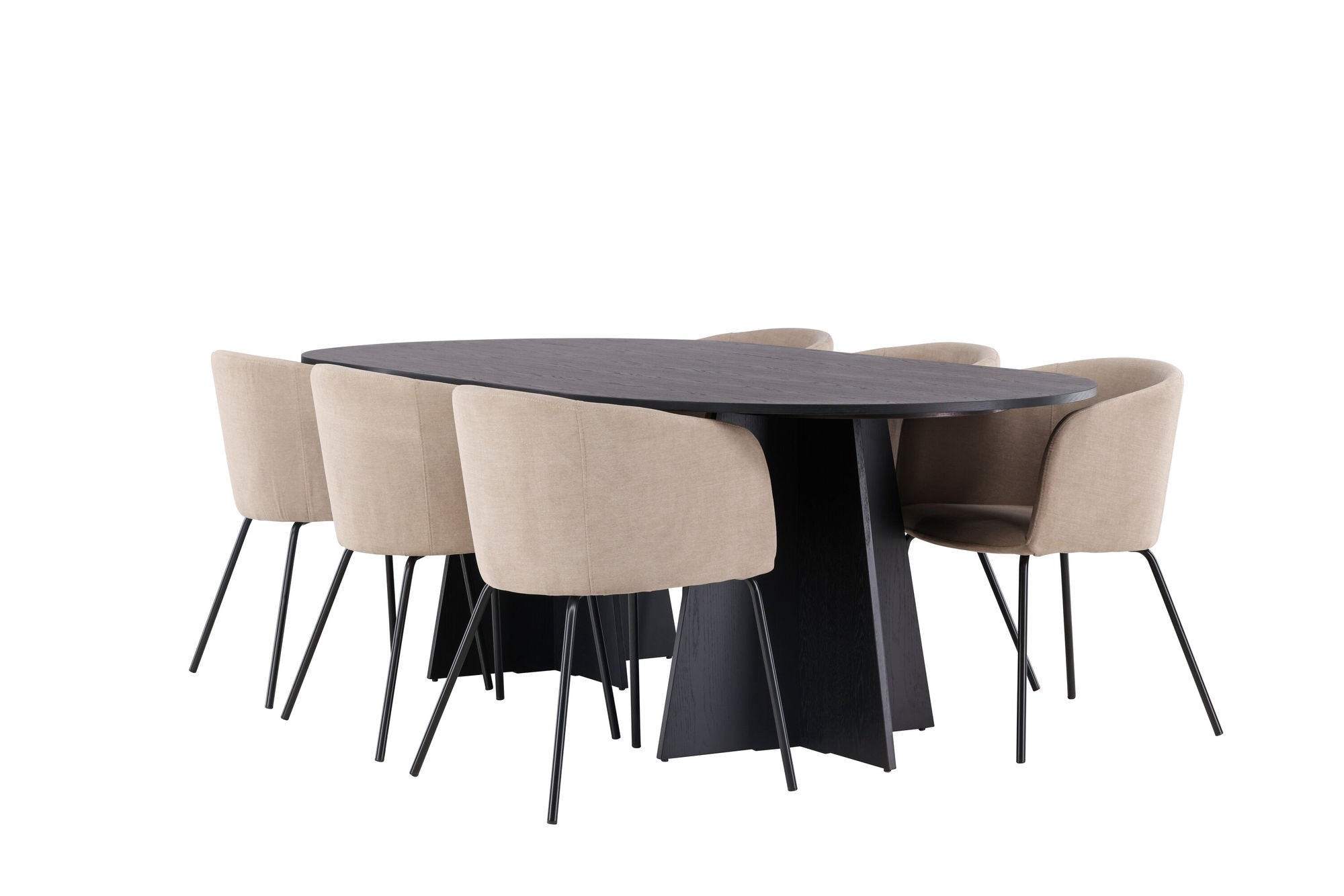 Venture Home Bootcut Oval spisebord - Black / Black Fanéer +Berit stol - Black / Beige Fabric (Polyester linen ) _6