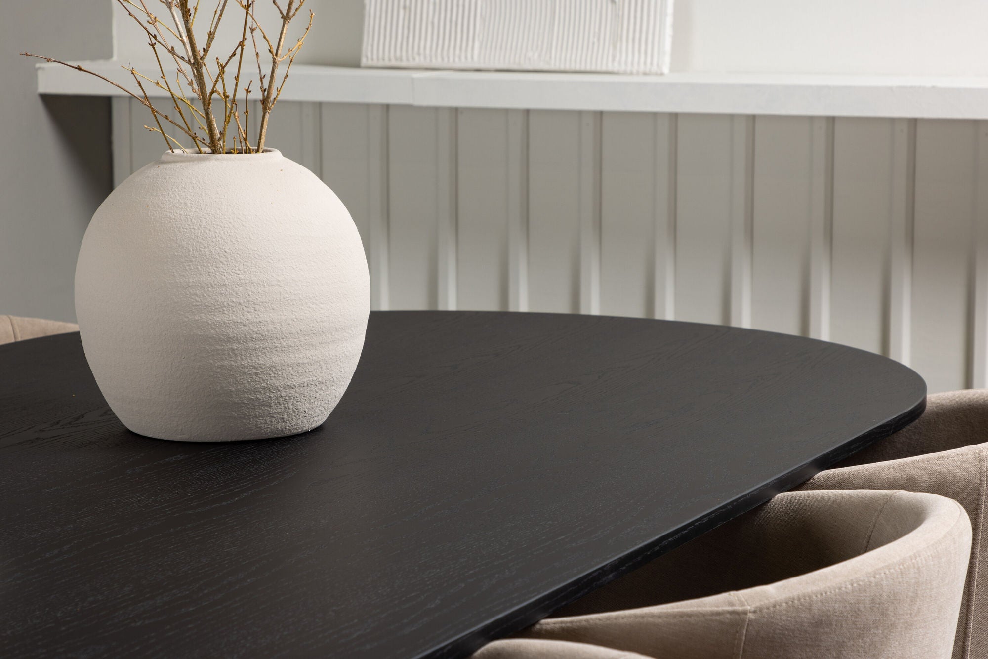 Venture Home Bootcut Oval spisebord - Black / Black Fanéer +Berit stol - Black / Beige Fabric (Polyester linen ) _6