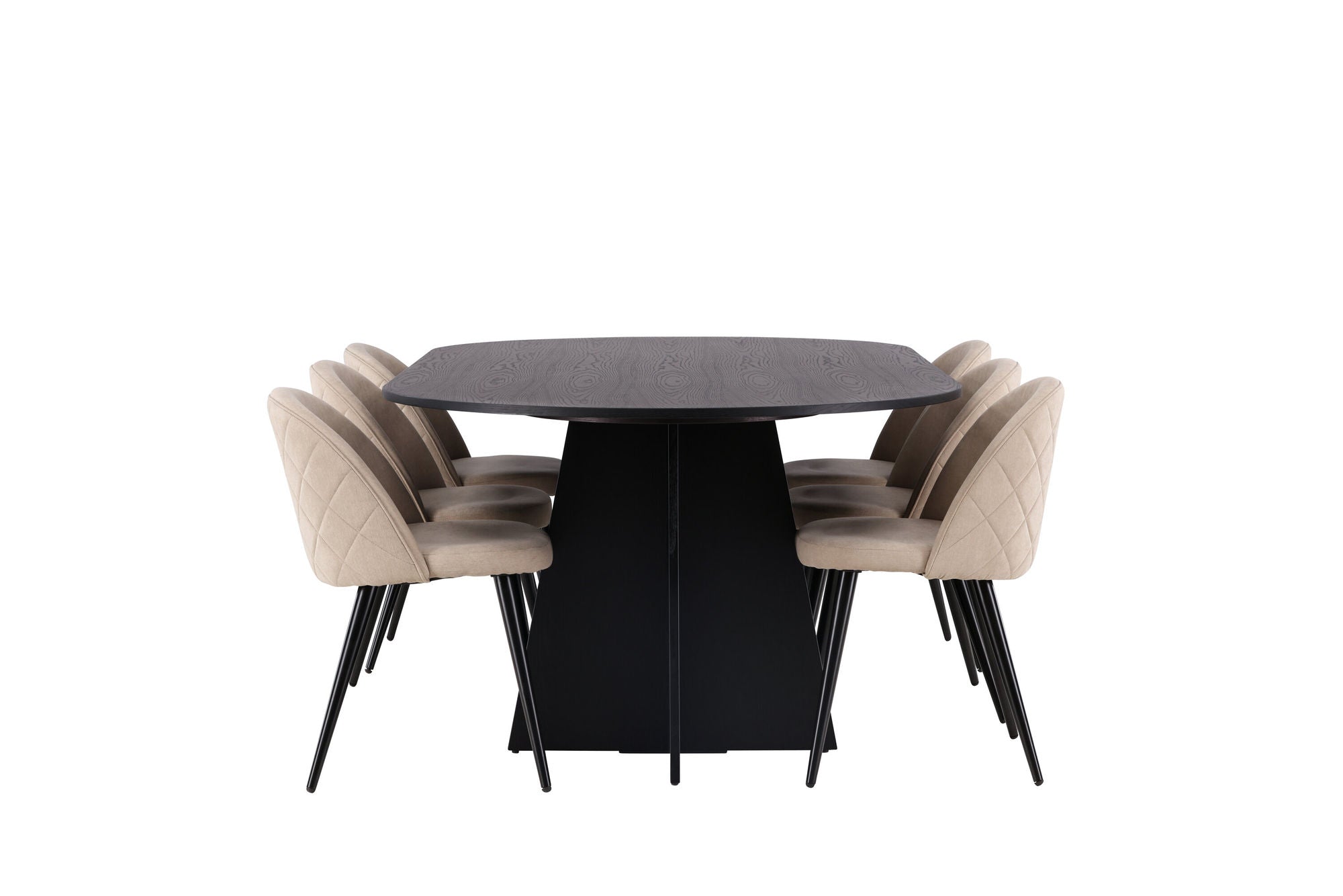 Venture Home Bootcut Oval spisebord - Black / Black Fanéer +Velvet Stitches stol - Black / Beige Fabric (Polyester linen ) _6
