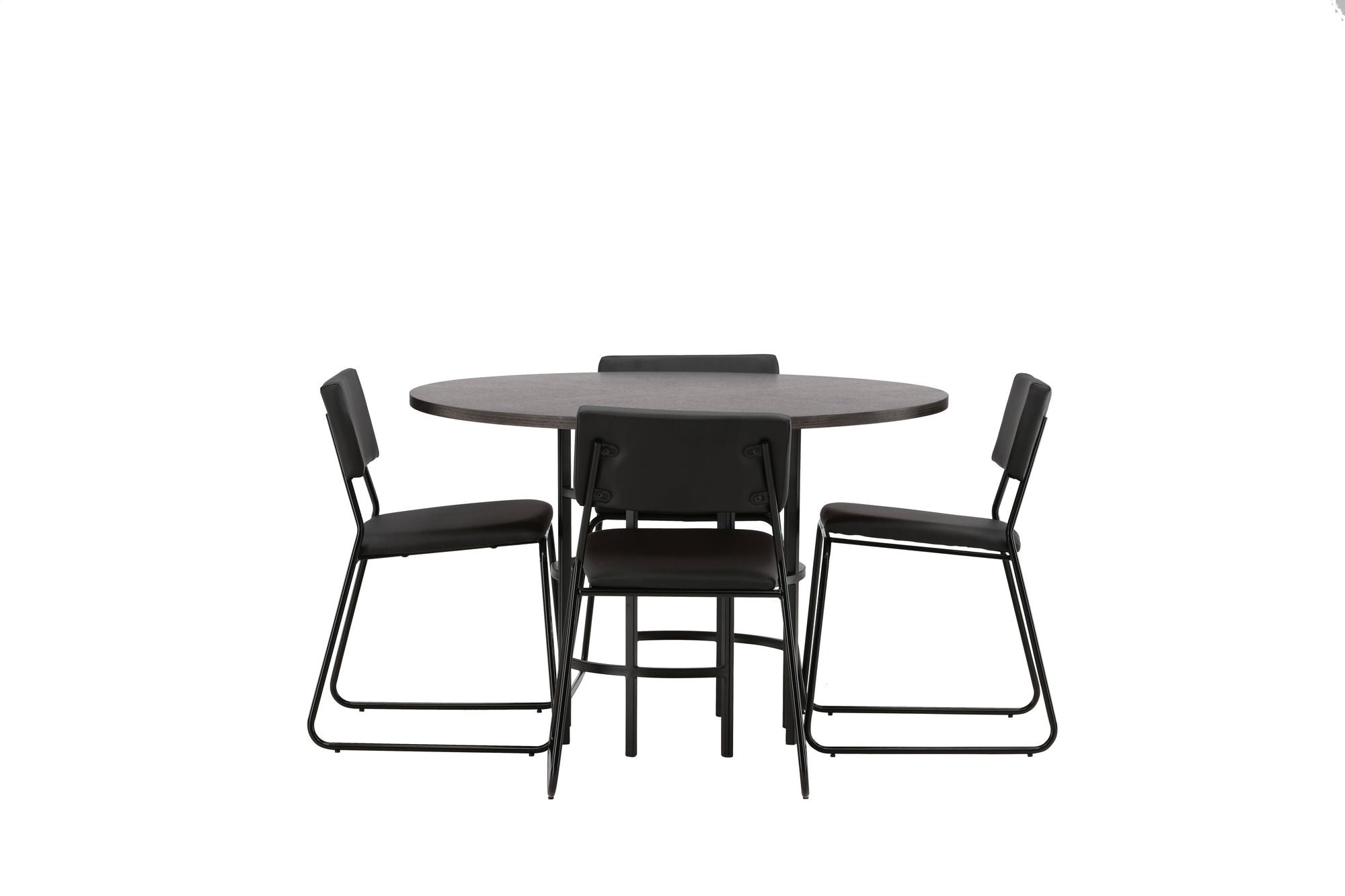 Venture Home Copenhagen spisebord - Black / Mocca Veneer +Kenth stol - Black / Black PU _4