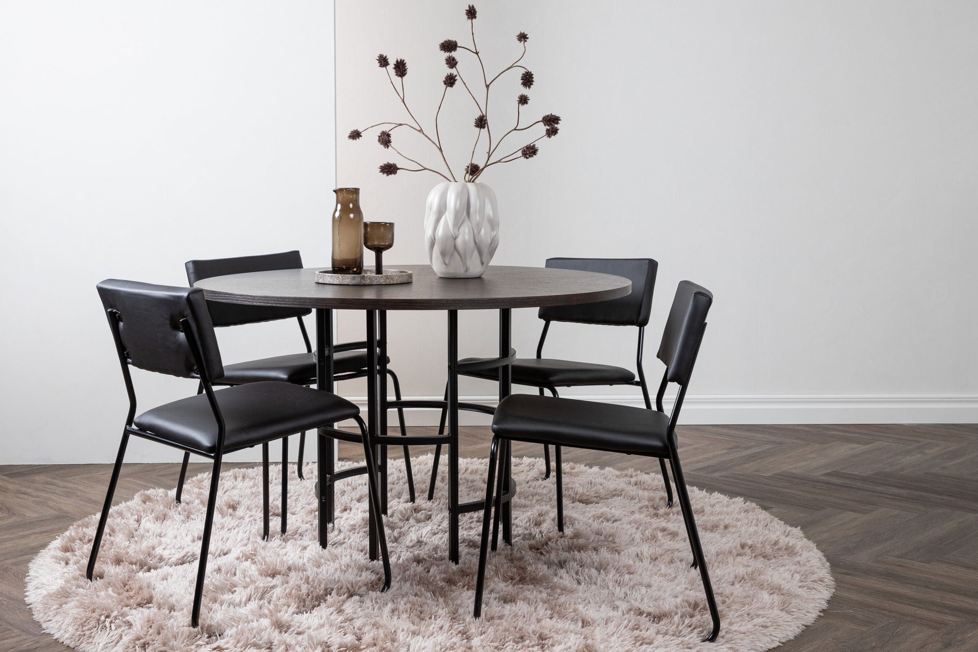 Venture Home Copenhagen spisebord - Black / Mocca Veneer +Kenth stol - Black / Black PU _4