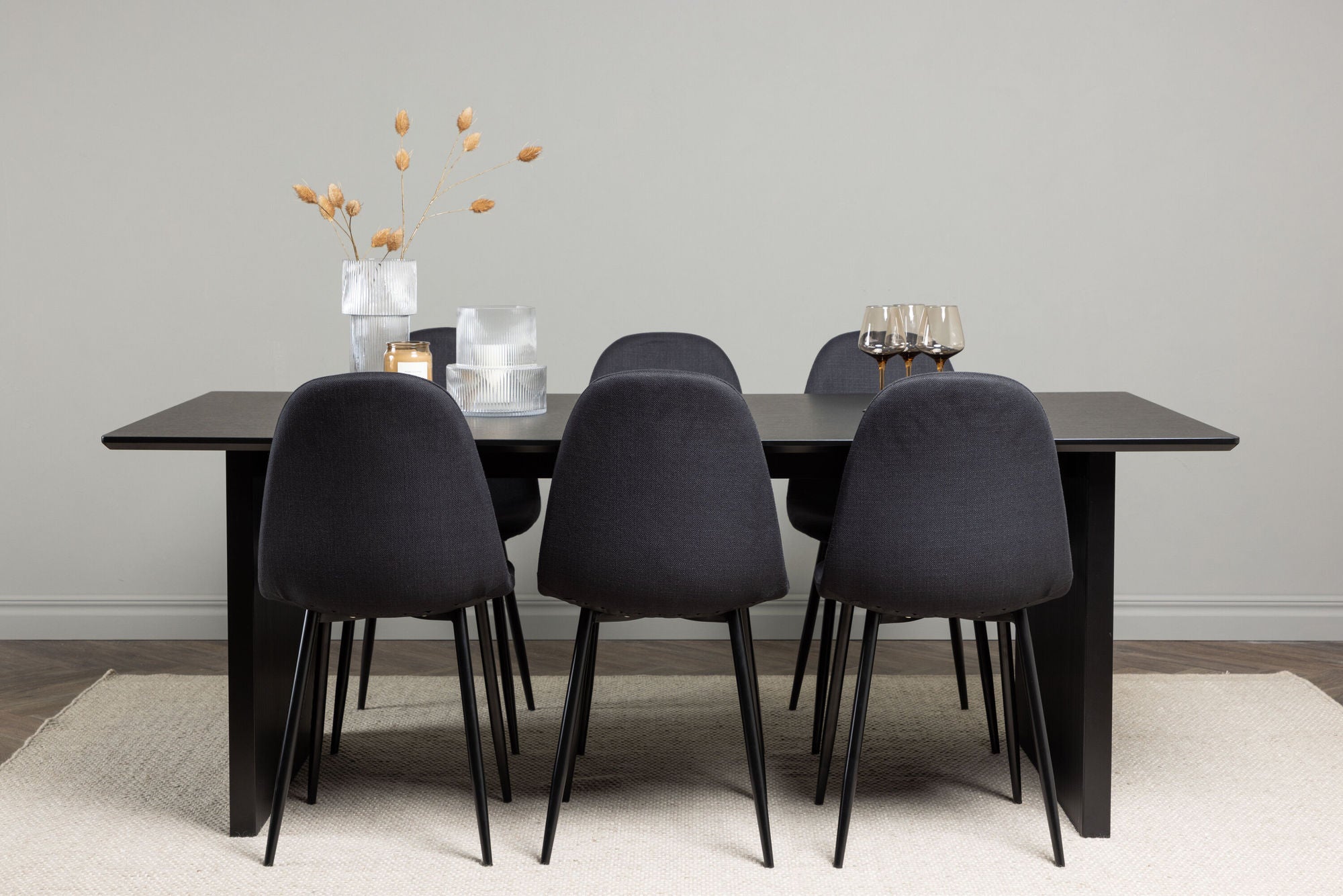 Venture Home Vail spisebord - Black / Smoked Black MDF +Polar Spisebordsstol - Black Legs - Black Fabric _6