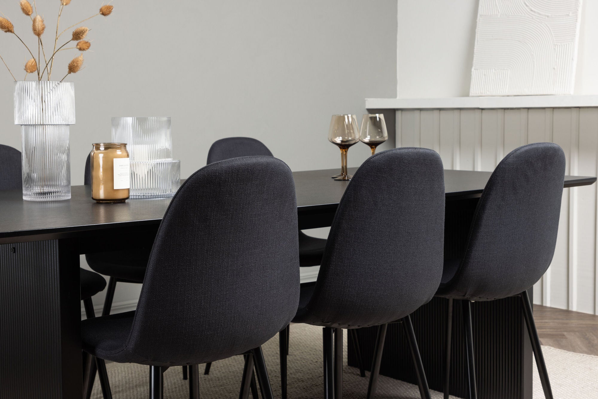 Venture Home Vail spisebord - Black / Smoked Black MDF +Polar Spisebordsstol - Black Legs - Black Fabric _6