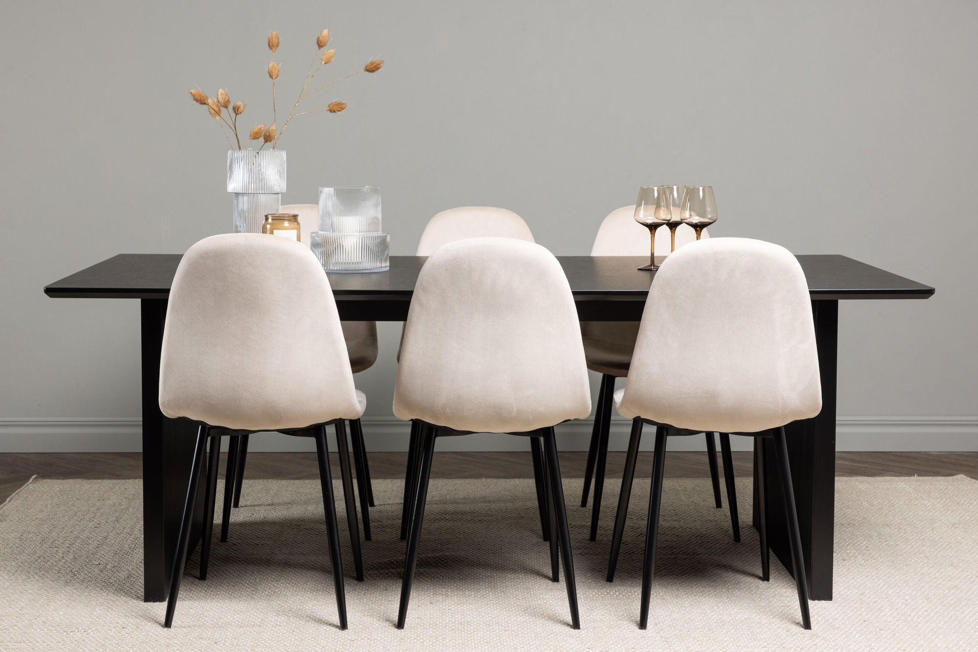 Venture Home Vail spisebord - Black / Smoked Black MDF +Polar Spisebordsstol - Black legs / Beige Velvet _6