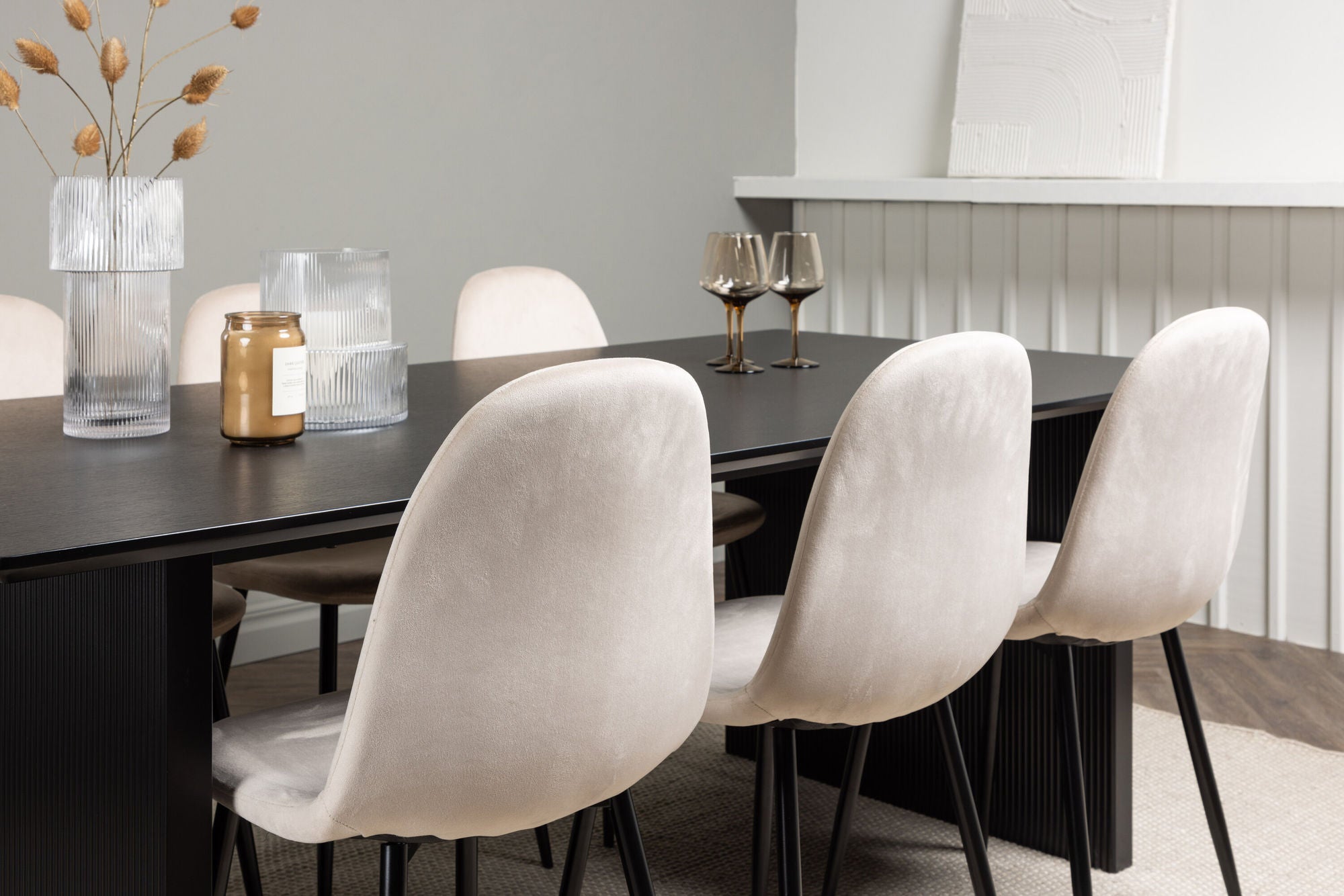 Venture Home Vail spisebord - Black / Smoked Black MDF +Polar Spisebordsstol - Black legs / Beige Velvet _6