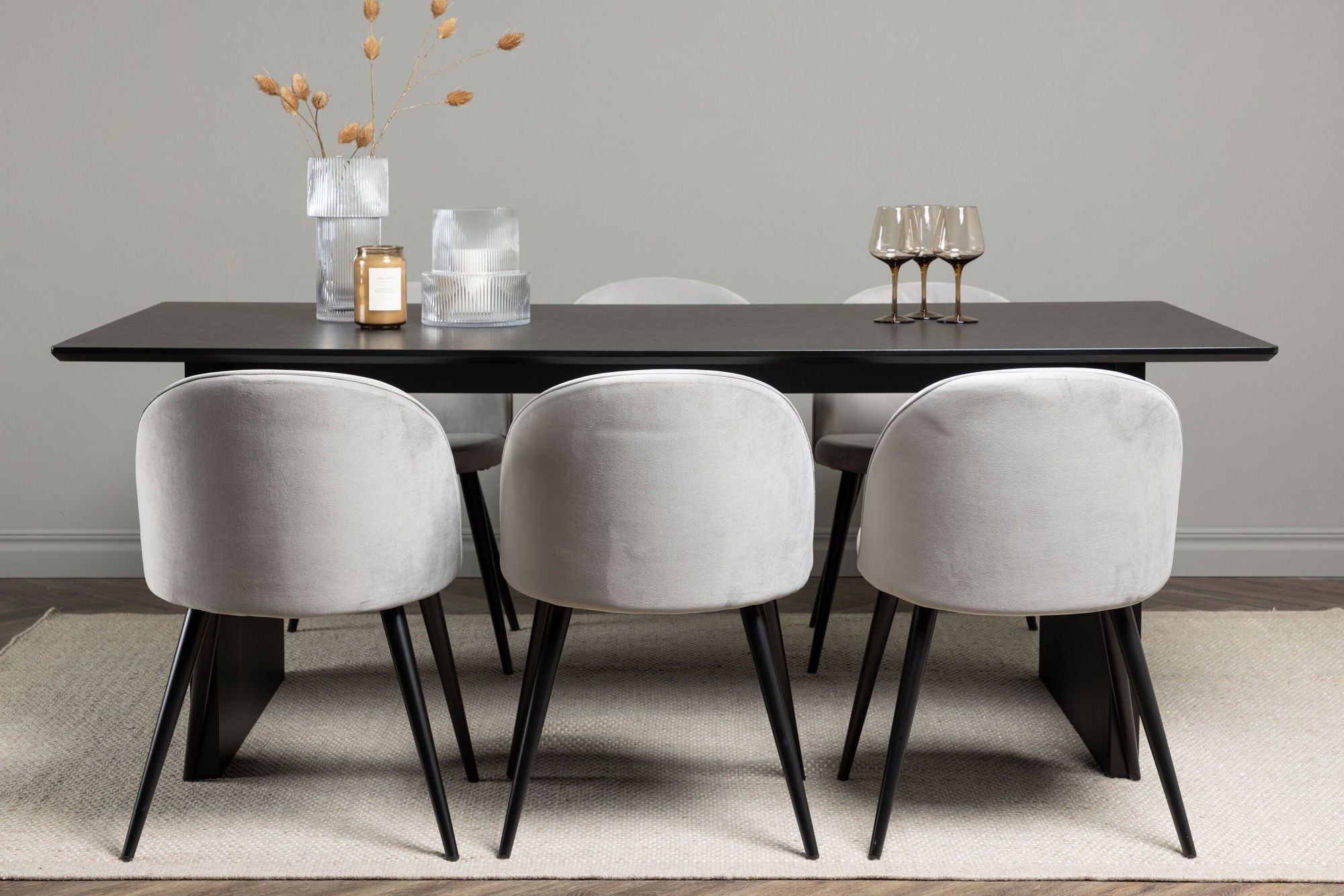Venture Home Vail spisebord - Black / Smoked Black MDF +Velvet Spisebordsstol - Light Grey / Black _6