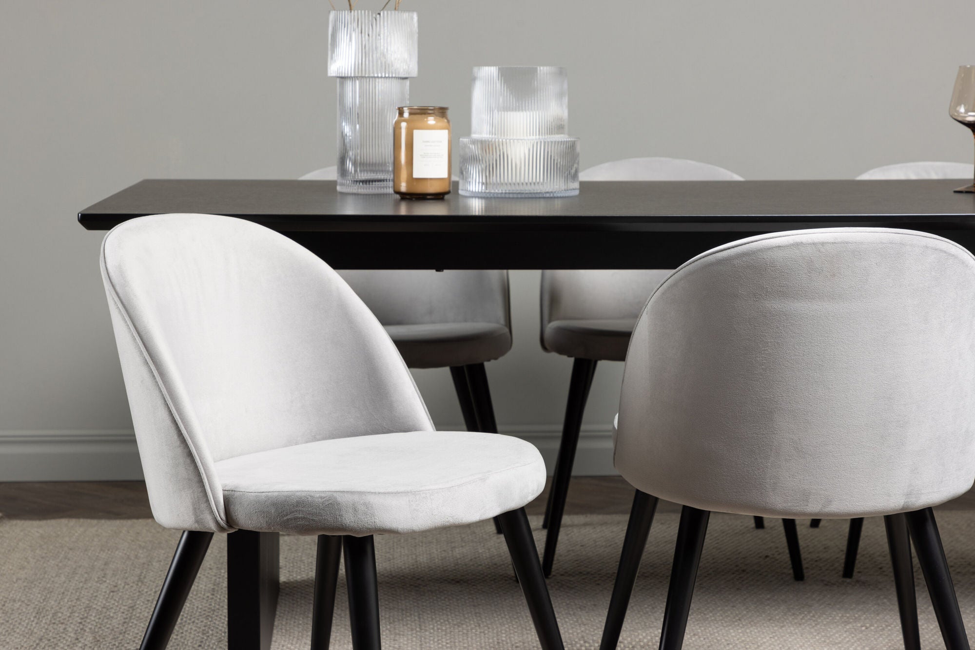 Venture Home Vail spisebord - Black / Smoked Black MDF +Velvet Spisebordsstol - Light Grey / Black _6
