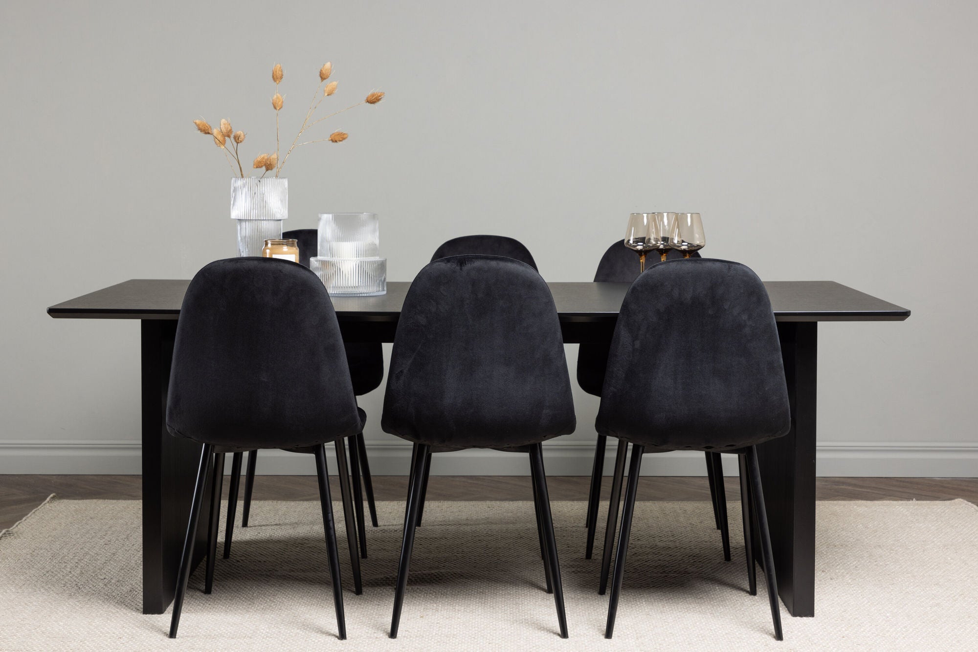 Venture Home Vail spisebord - Black / Smoked Black MDF +Polar Spisebordsstol - Black legs / Black Velvet _6