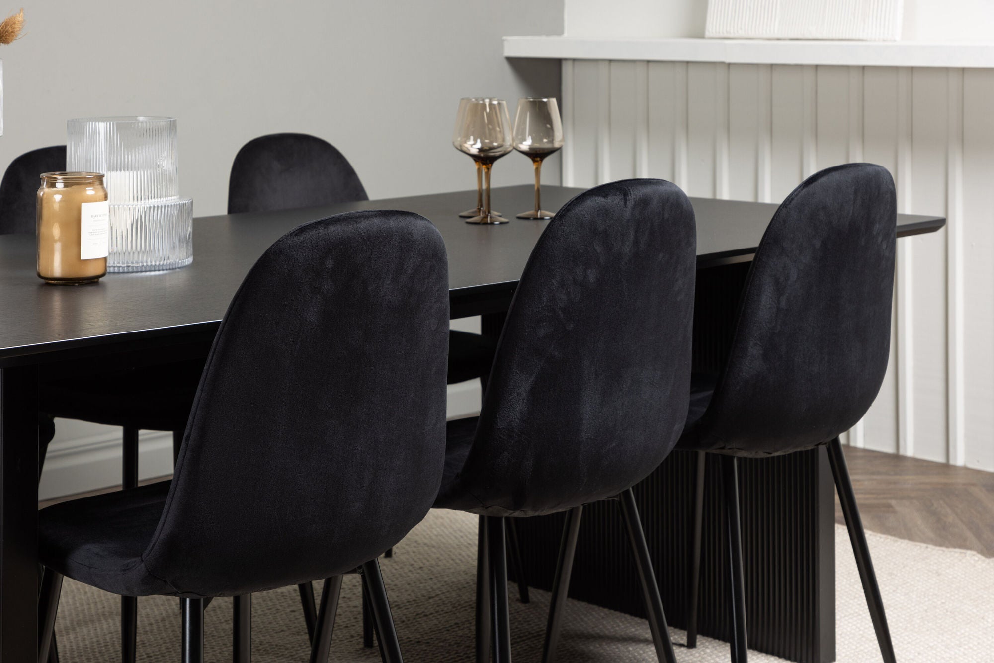 Venture Home Vail spisebord - Black / Smoked Black MDF +Polar Spisebordsstol - Black legs / Black Velvet _6