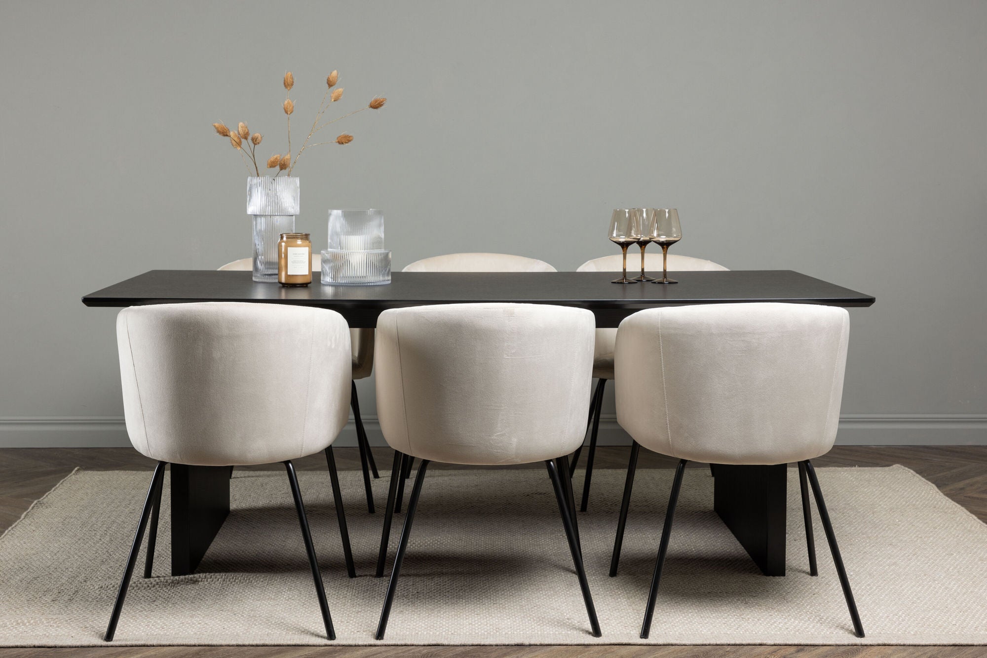 Venture Home Vail spisebord - Black / Smoked Black MDF +Berit stol - Black / Beige Velvet _6