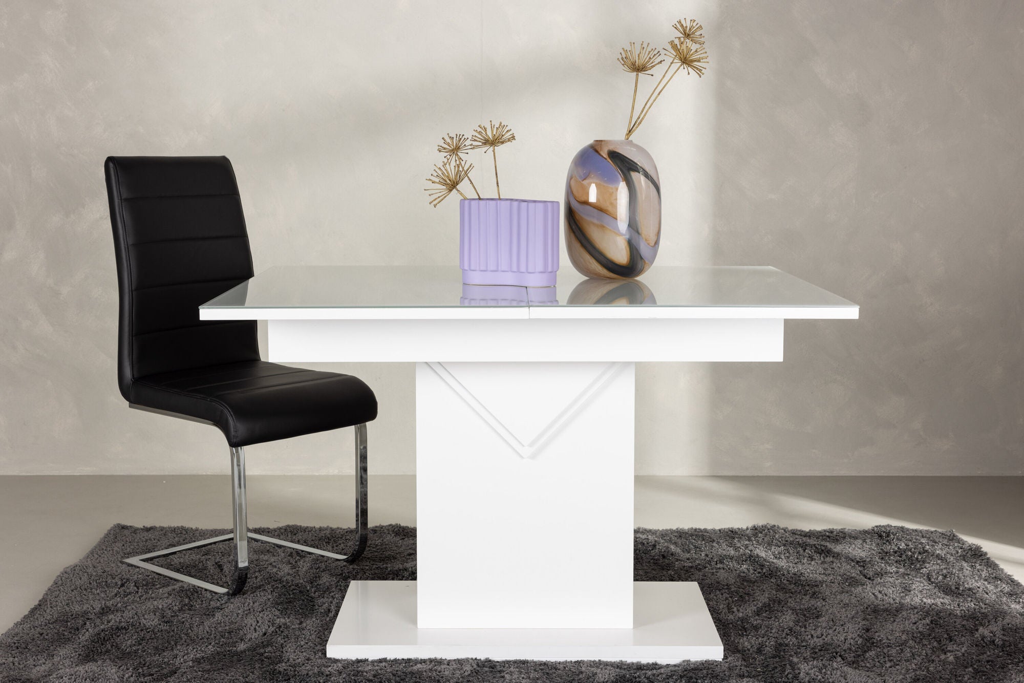 Venture Home Pluto spisebord 120/160*90- White / MDF Glass
