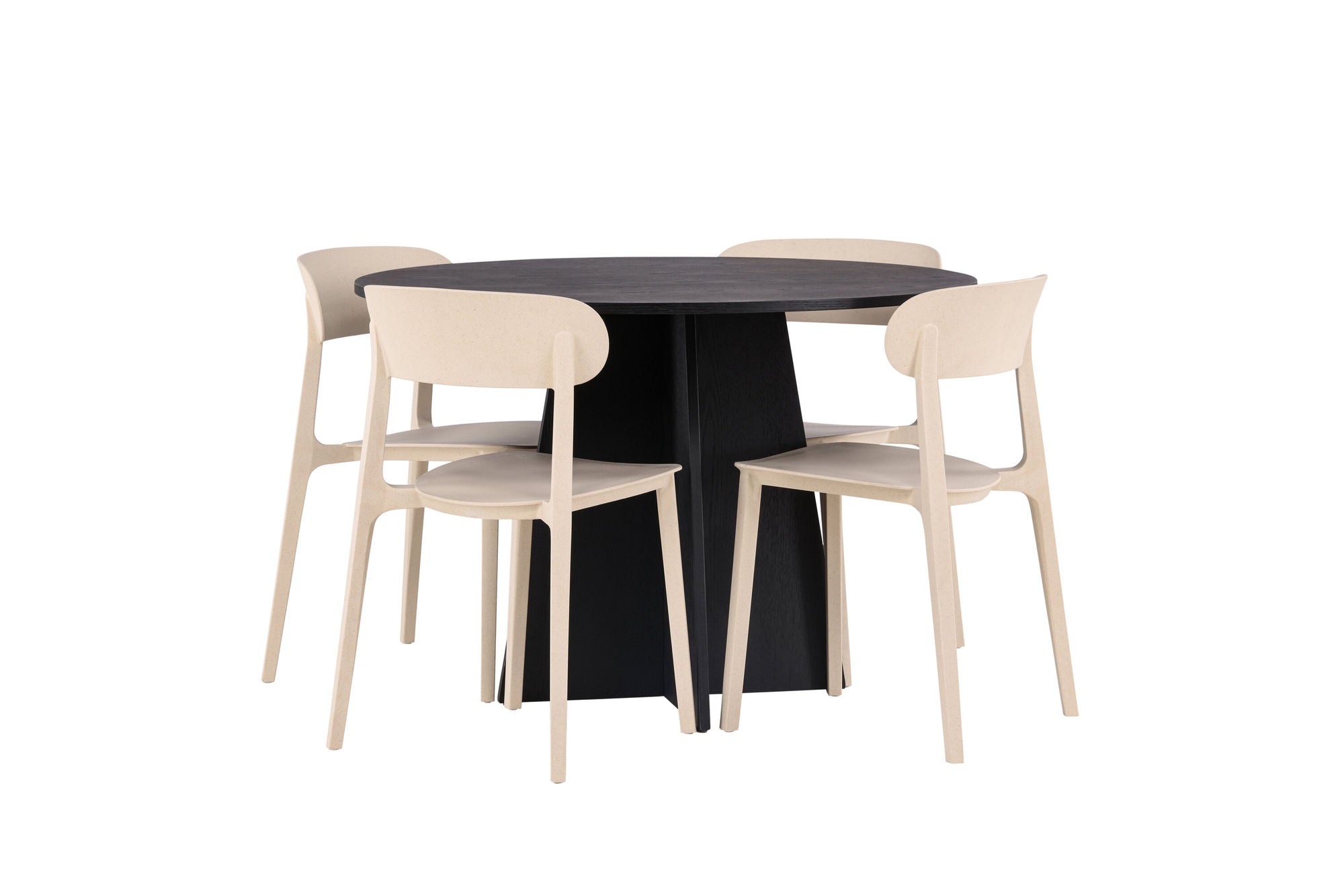 Venture Home Bootcut rund spisebord - Black / Black Fanéer +Åstol Spisebordsstol - Nature Wood plastic composite _4