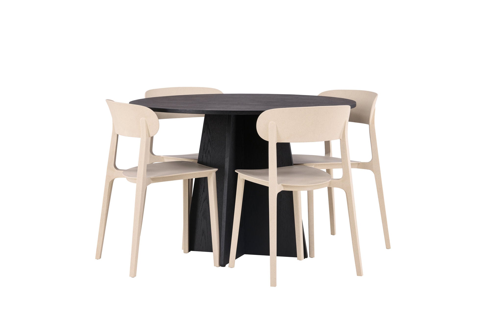 Venture Home Bootcut rund spisebord - Black / Black Fanéer +Åstol Spisebordsstol - Nature Wood plastic composite _4