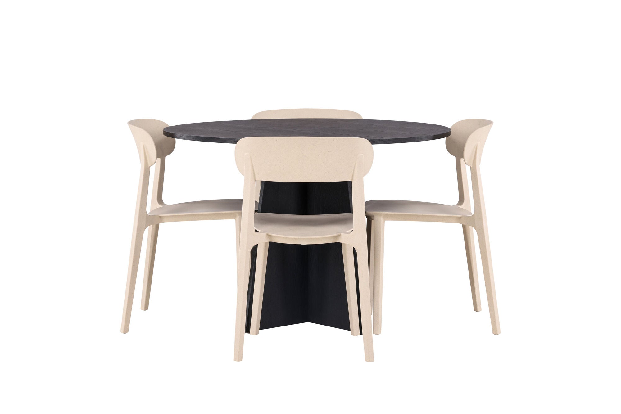 Venture Home Bootcut rund spisebord - Black / Black Fanéer +Åstol Spisebordsstol - Nature Wood plastic composite _4