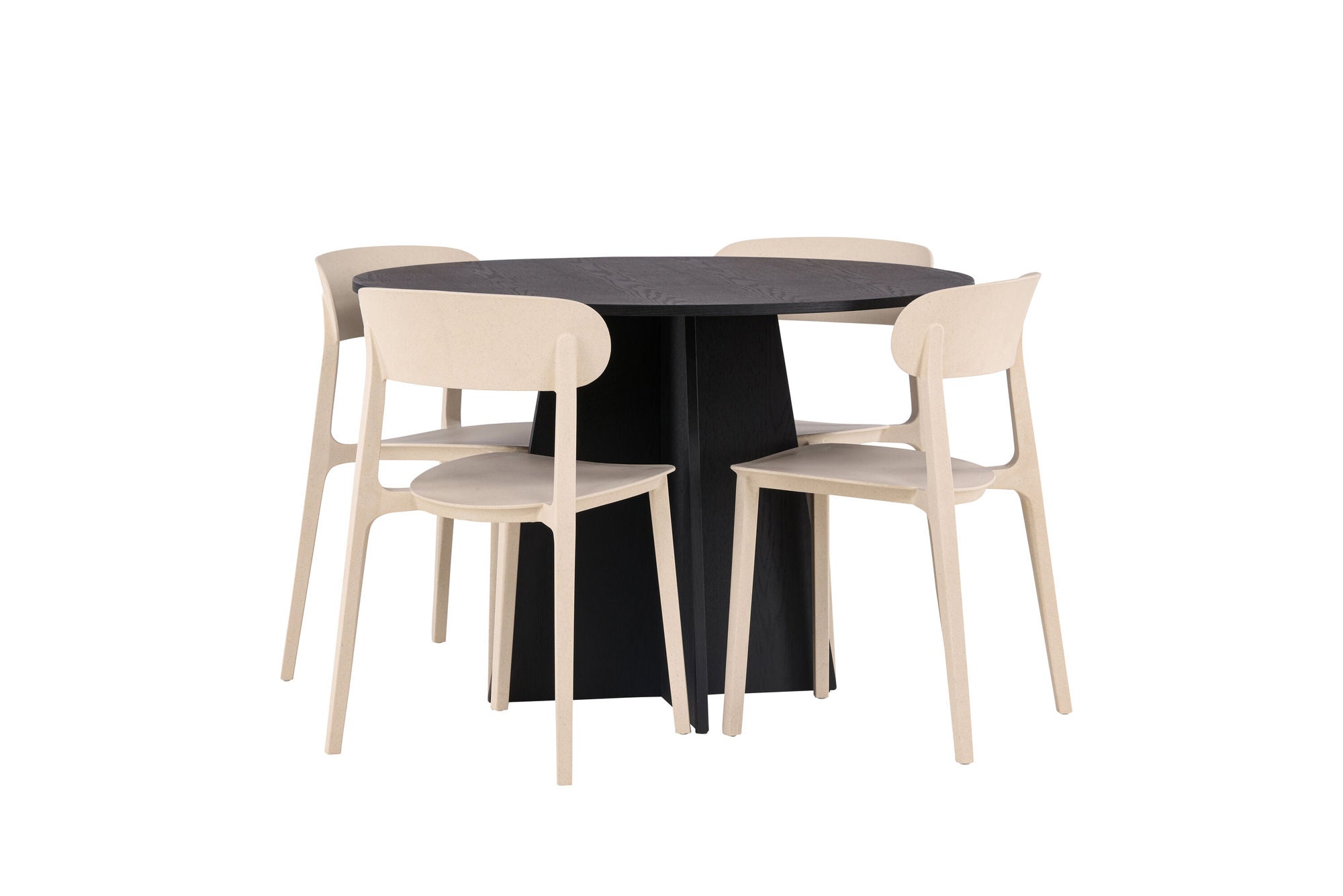 Venture Home Bootcut rund spisebord - Black / Black Fanéer +Åstol Spisebordsstol - Nature Wood plastic composite _4