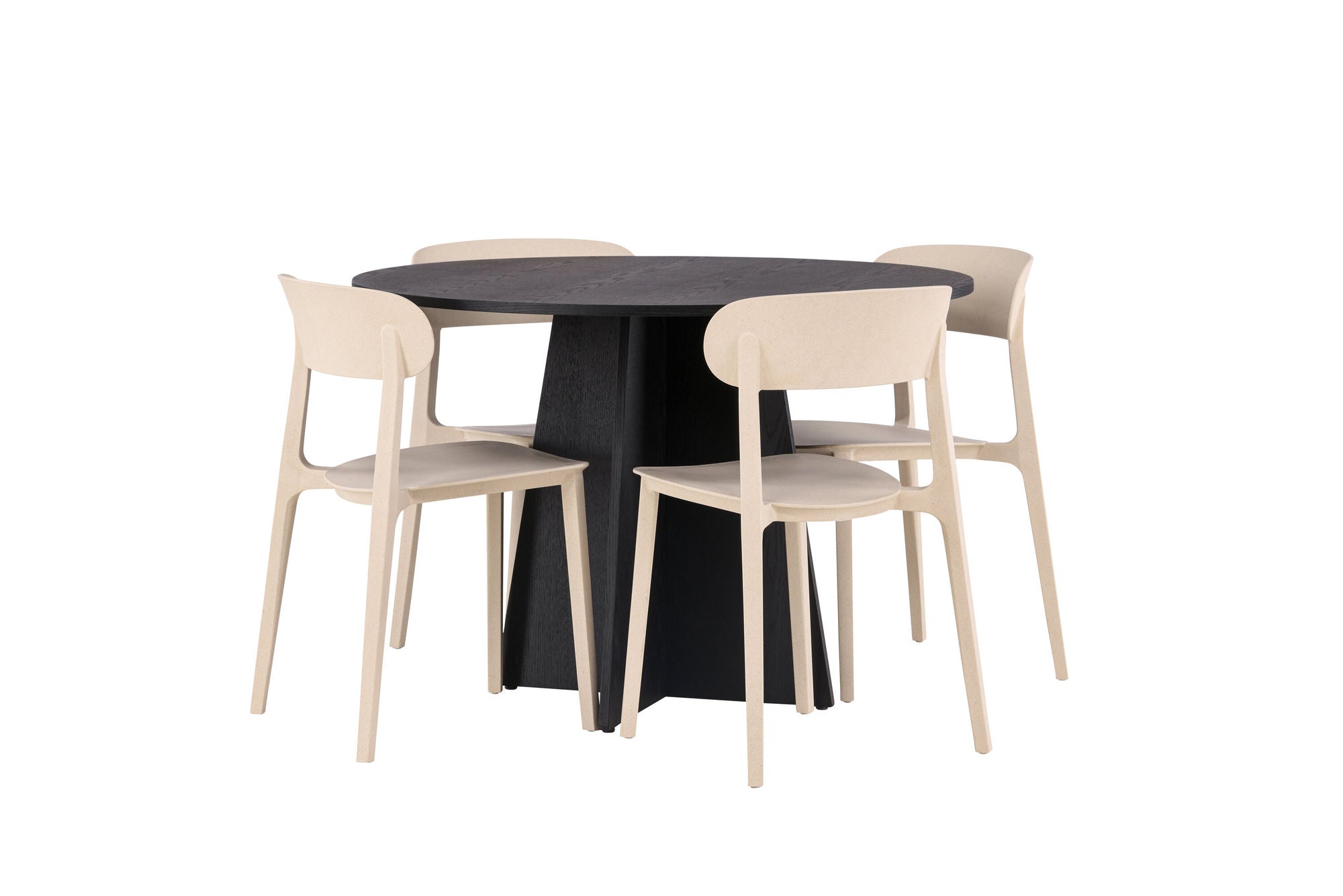 Venture Home Bootcut rund spisebord - Black / Black Fanéer +Åstol Spisebordsstol - Nature Wood plastic composite _4