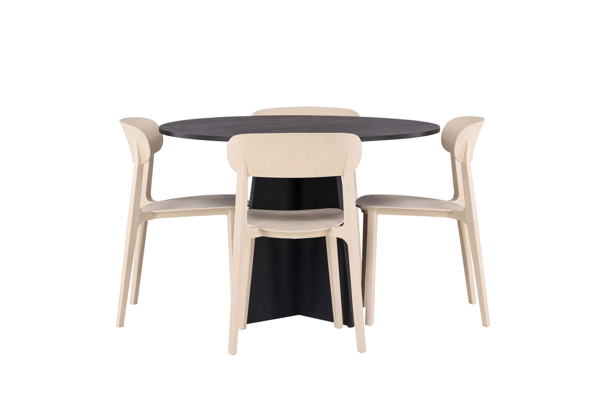 Venture Home Bootcut rund spisebord - Black / Black Fanéer +Åstol Spisebordsstol - Nature Wood plastic composite _4