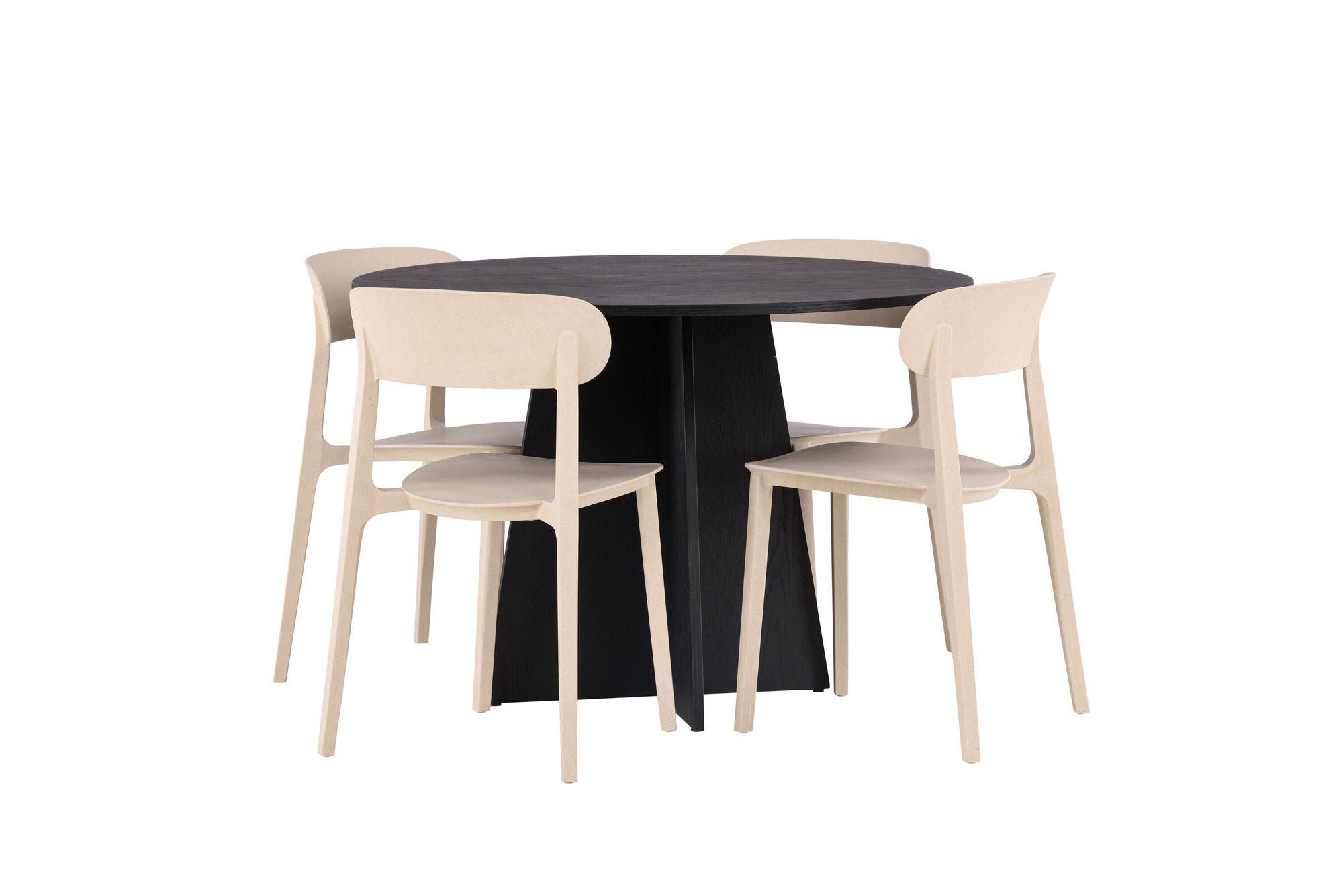 Venture Home Bootcut rund spisebord - Black / Black Fanéer +Åstol Spisebordsstol - Nature Wood plastic composite _4