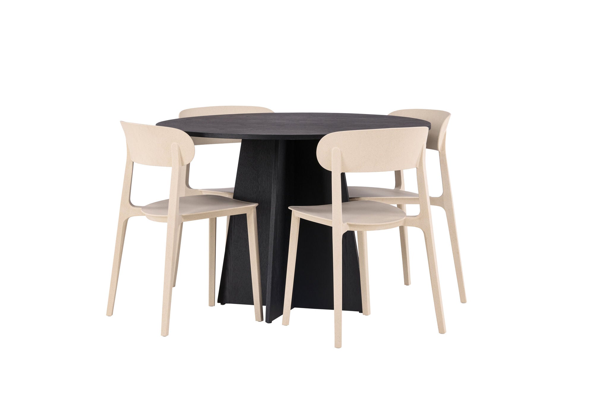Venture Home Bootcut rund spisebord - Black / Black Fanéer +Åstol Spisebordsstol - Nature Wood plastic composite _4