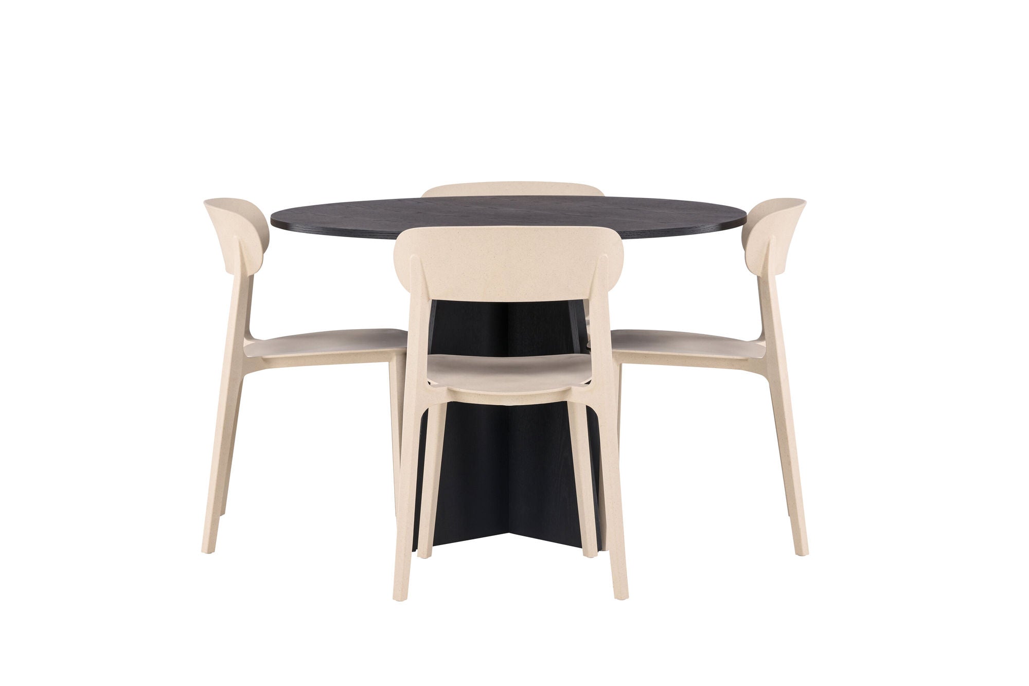Venture Home Bootcut rund spisebord - Black / Black Fanéer +Åstol Spisebordsstol - Nature Wood plastic composite _4