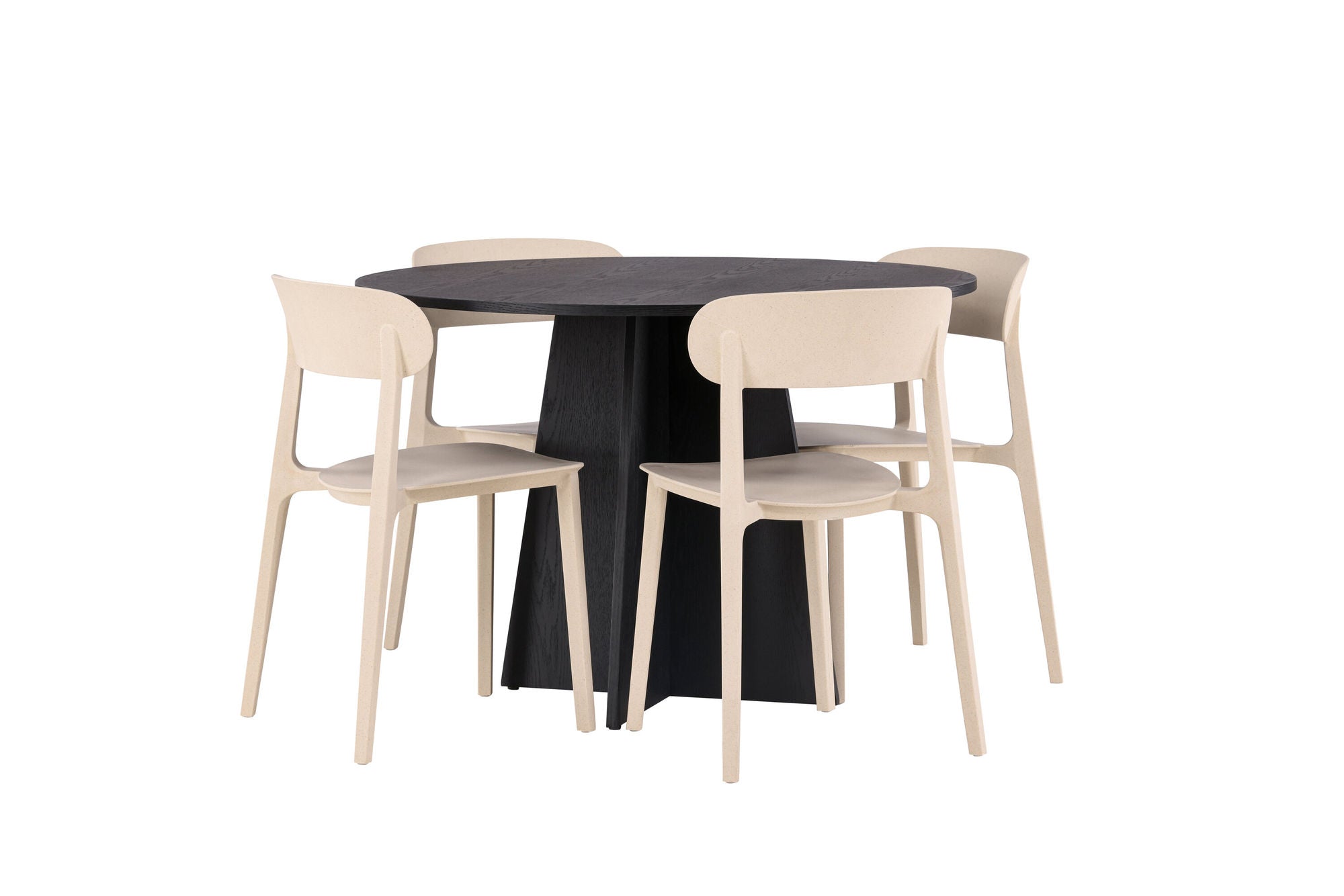 Venture Home Bootcut rund spisebord - Black / Black Fanéer +Åstol Spisebordsstol - Nature Wood plastic composite _4