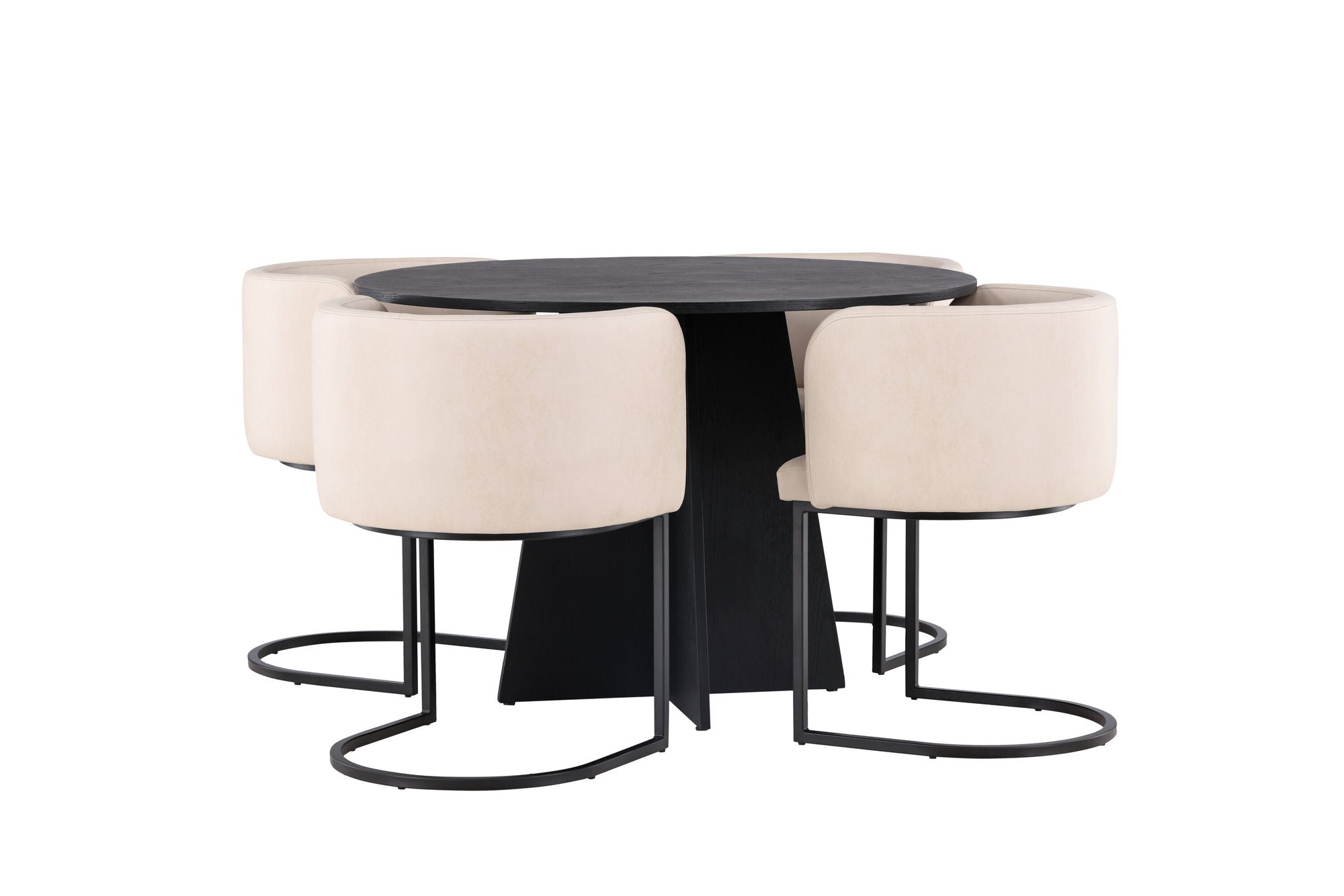 Venture Home Bootcut rund spisebord - Black / Black Fanéer +Simrishman Spisebordsstol - Black / Beige TC-fabric _4