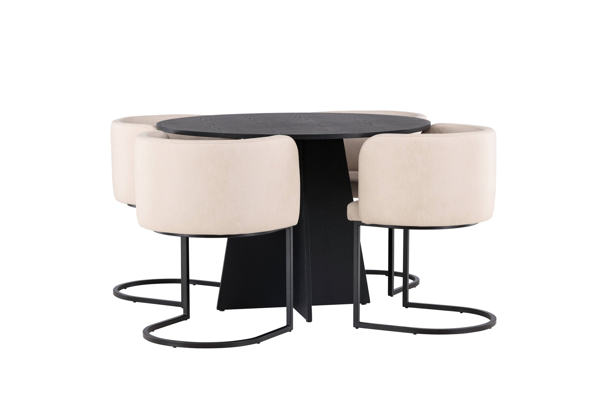 Venture Home Bootcut rund spisebord - Black / Black Fanéer +Simrishman Spisebordsstol - Black / Beige TC-fabric _4