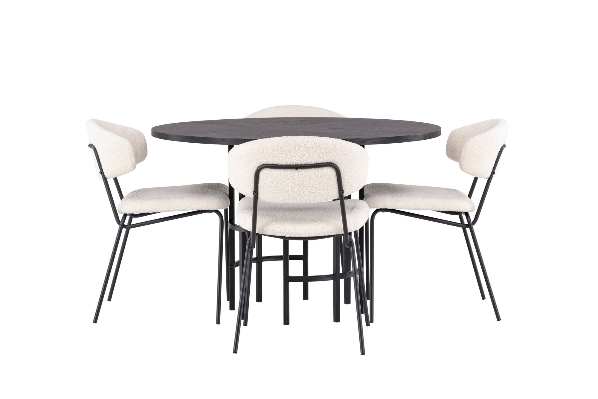 Venture Home Copenhagen spisebord - Black / Black Veneer +Chico Spisebordsstol - Black / White Boucle _4