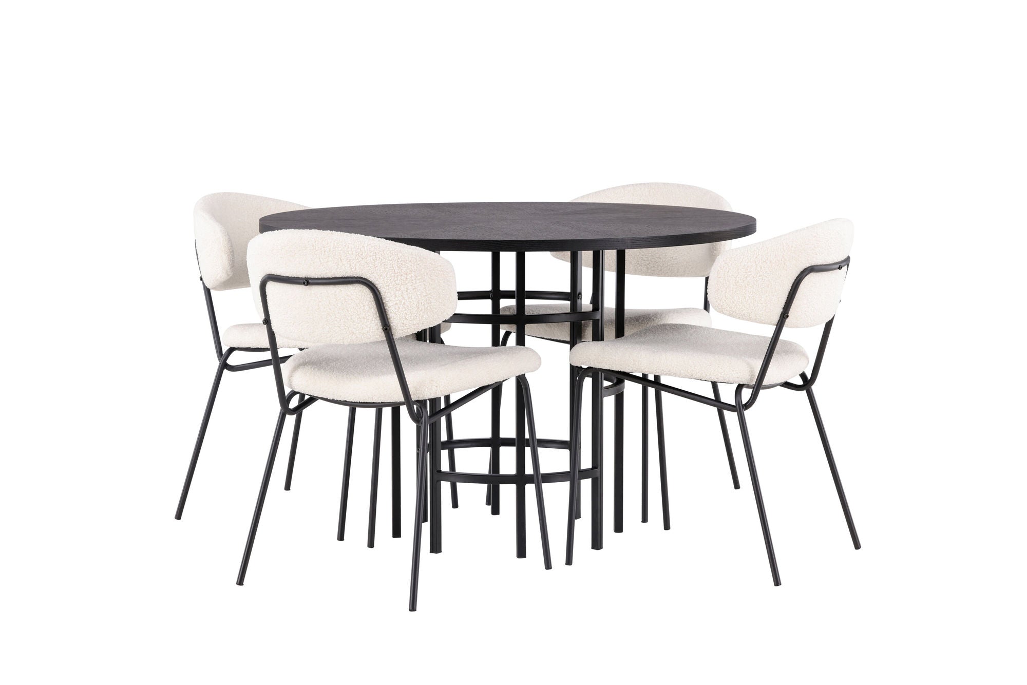 Venture Home Copenhagen spisebord - Black / Black Veneer +Chico Spisebordsstol - Black / White Boucle _4