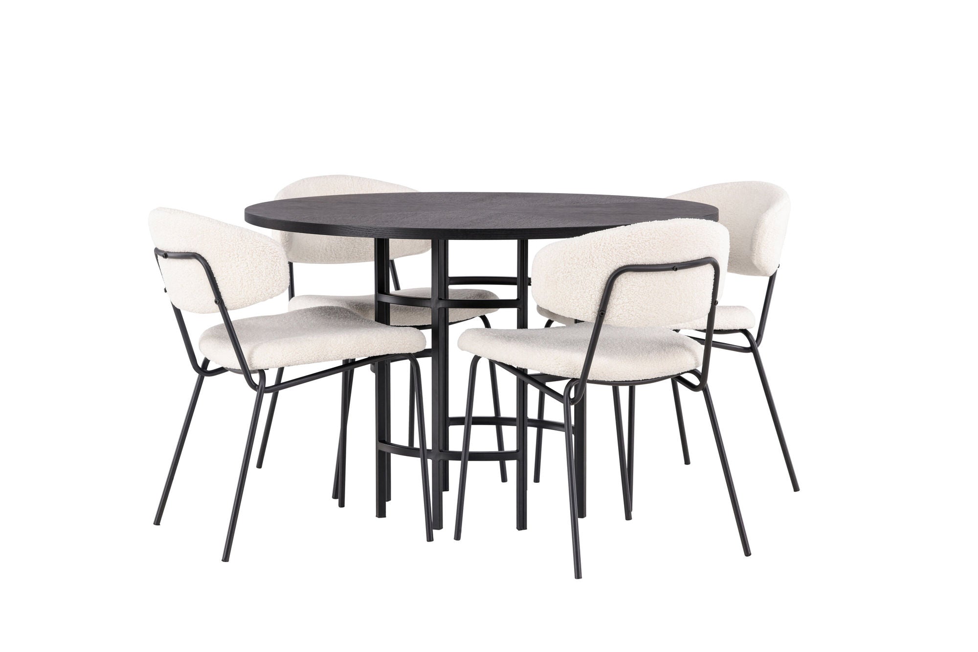 Venture Home Copenhagen spisebord - Black / Black Veneer +Chico Spisebordsstol - Black / White Boucle _4