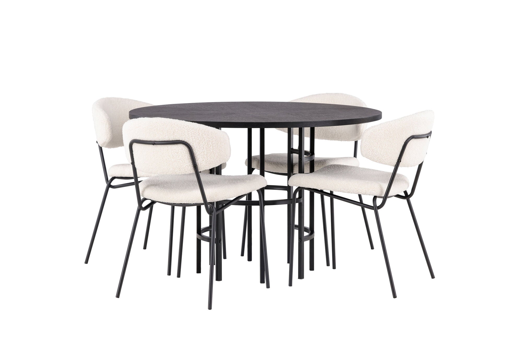 Venture Home Copenhagen spisebord - Black / Black Veneer +Chico Spisebordsstol - Black / White Boucle _4