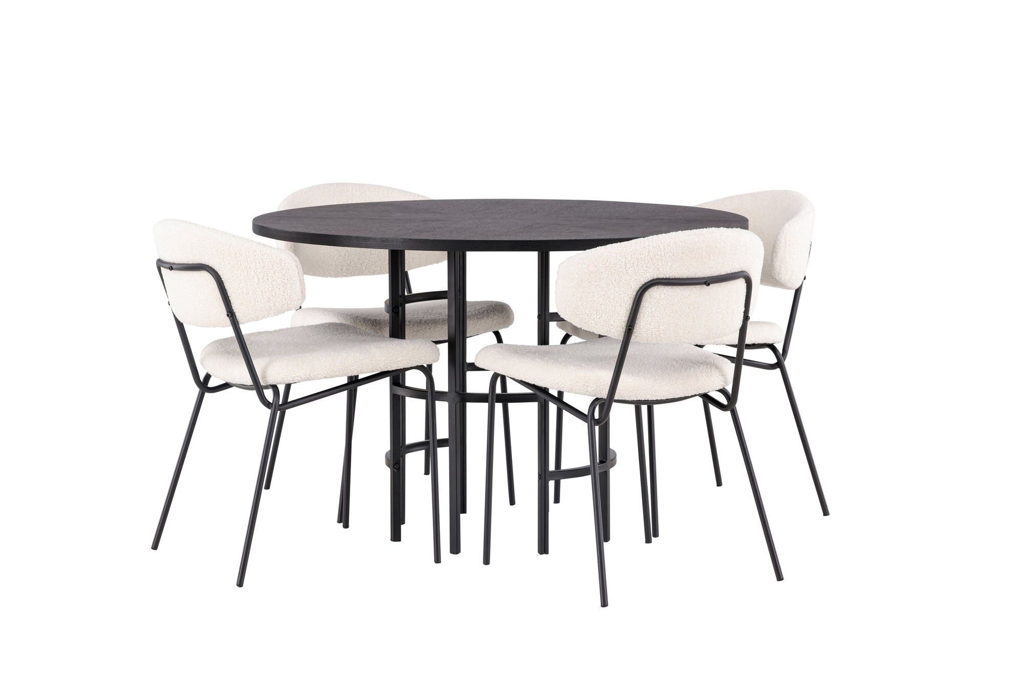 Venture Home Copenhagen spisebord - Black / Black Veneer +Chico Spisebordsstol - Black / White Boucle _4