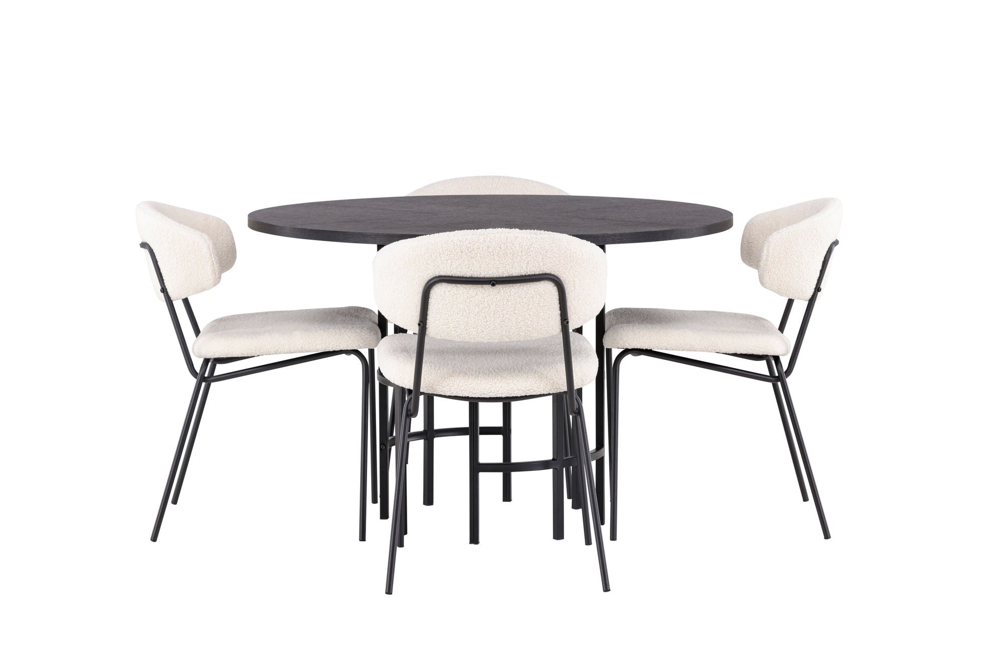 Venture Home Copenhagen spisebord - Black / Black Veneer +Chico Spisebordsstol - Black / White Boucle _4