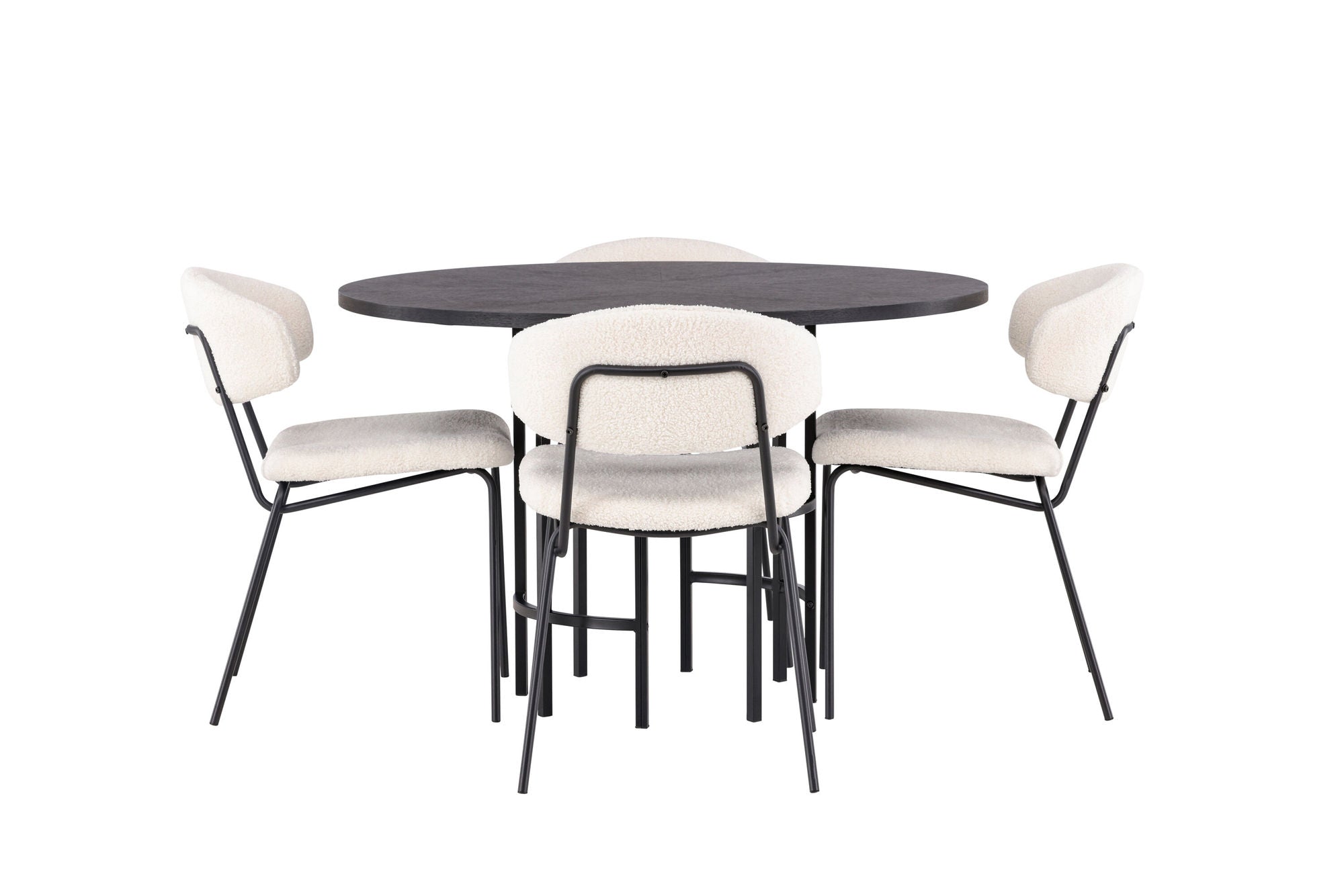 Venture Home Copenhagen spisebord - Black / Black Veneer +Chico Spisebordsstol - Black / White Boucle _4