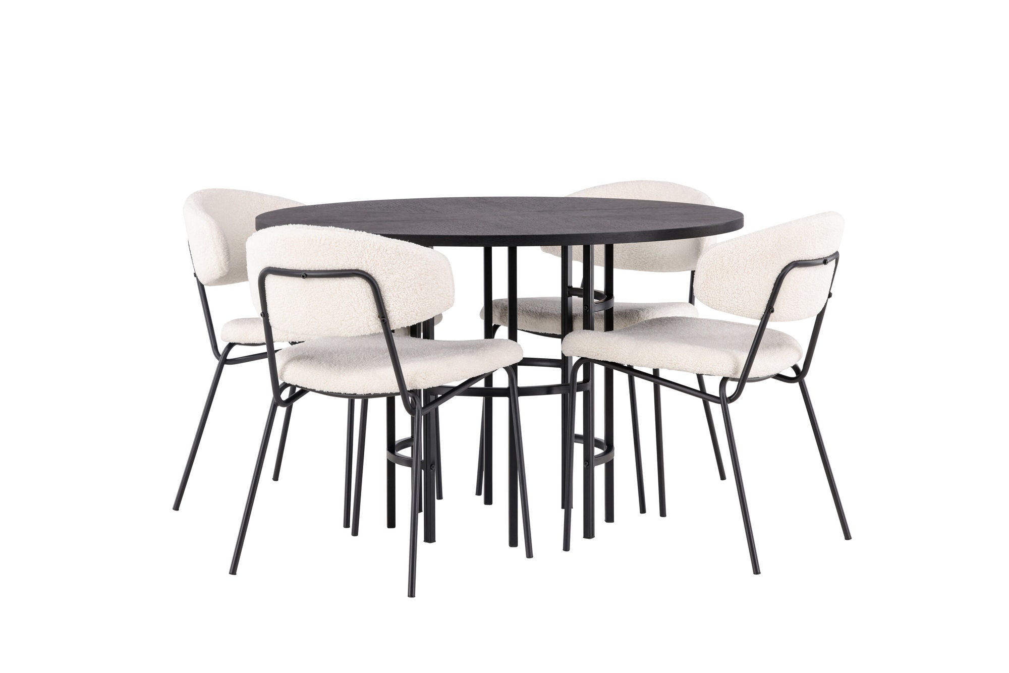 Venture Home Copenhagen spisebord - Black / Black Veneer +Chico Spisebordsstol - Black / White Boucle _4