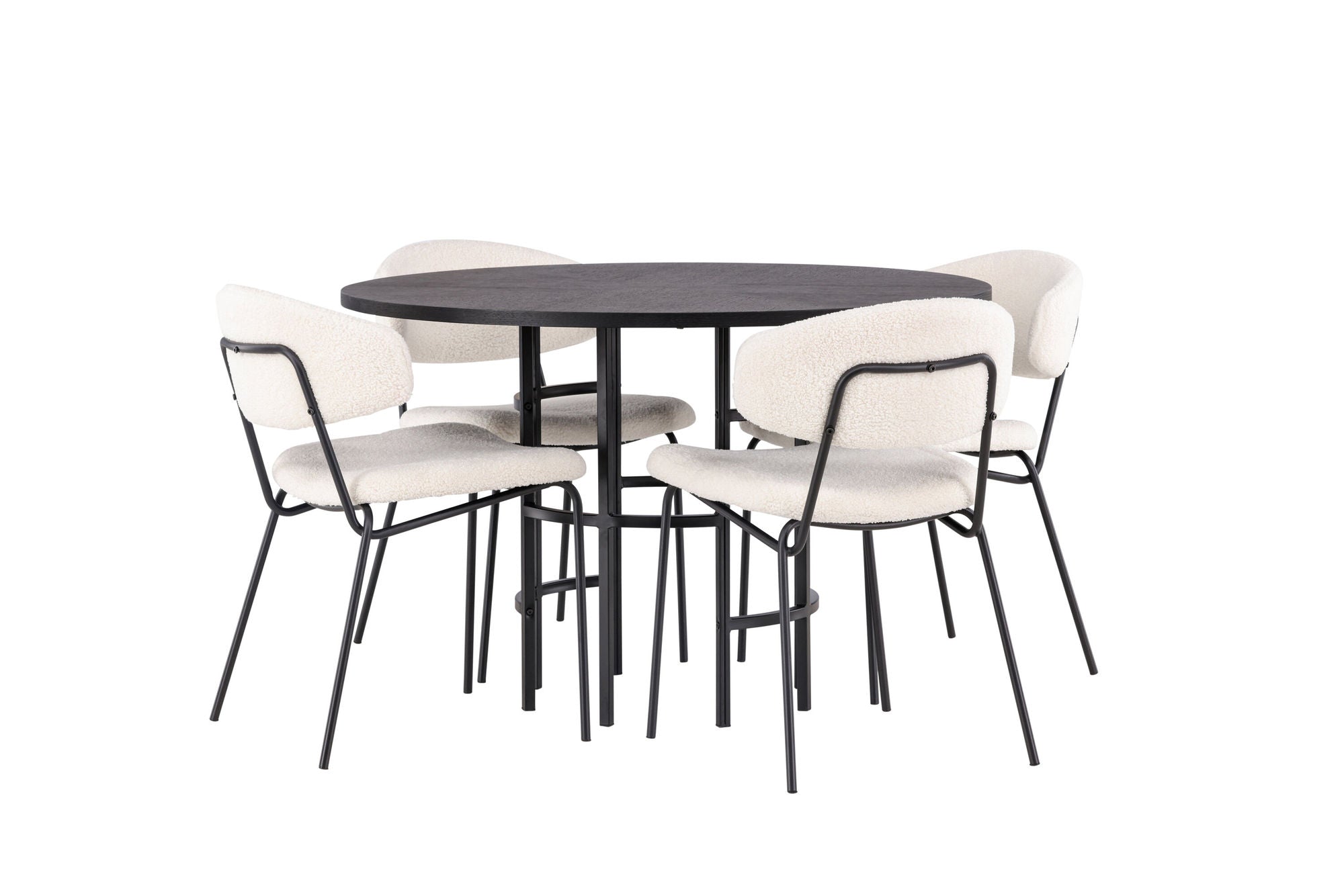 Venture Home Copenhagen spisebord - Black / Black Veneer +Chico Spisebordsstol - Black / White Boucle _4
