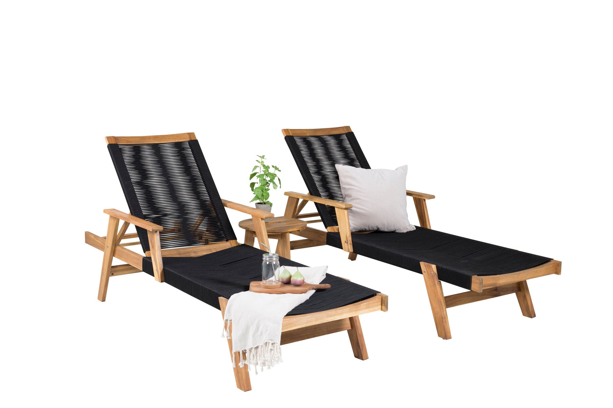 Venture Home Little John Sun Lounge - Black Rope / Acacia+Chania Side bord - ø40 - Acacia_1